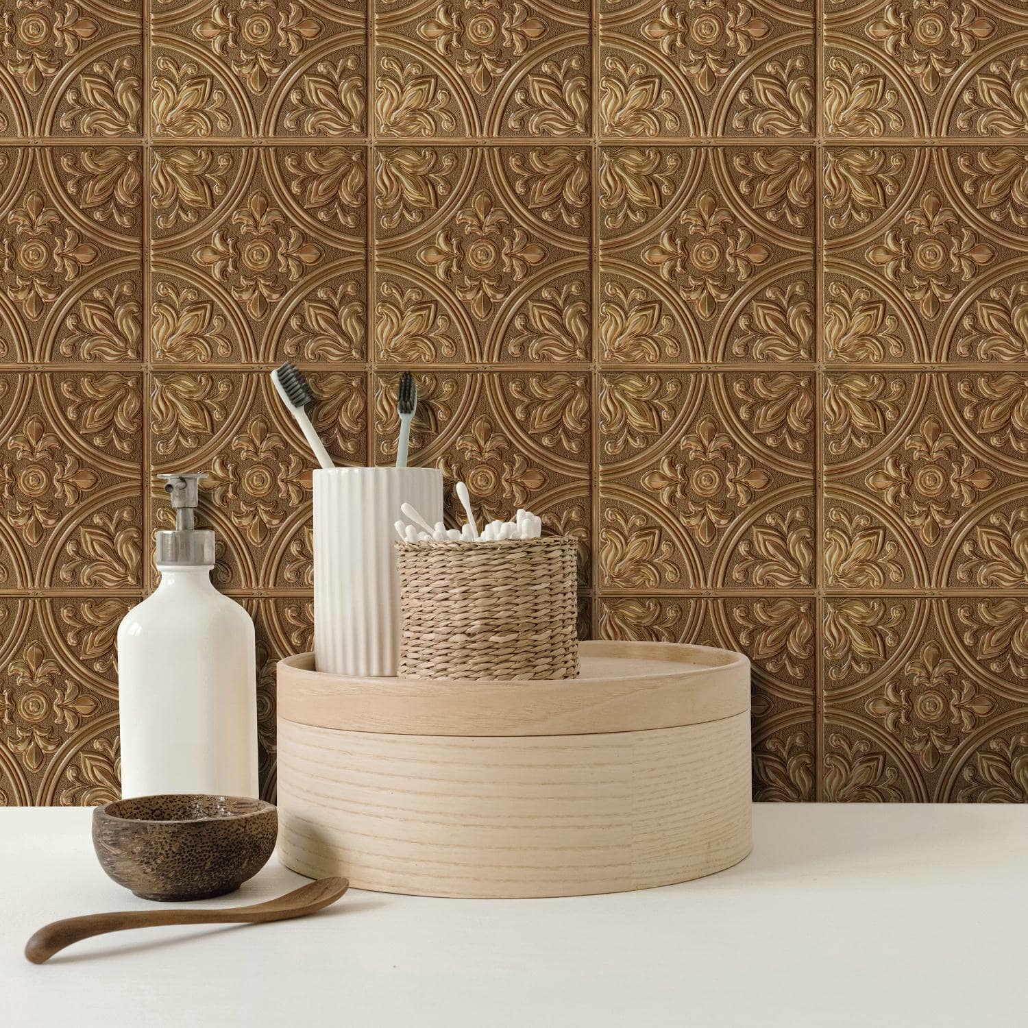 Roommates Copper Tin Tile Peel &#x26; Stick Backsplash