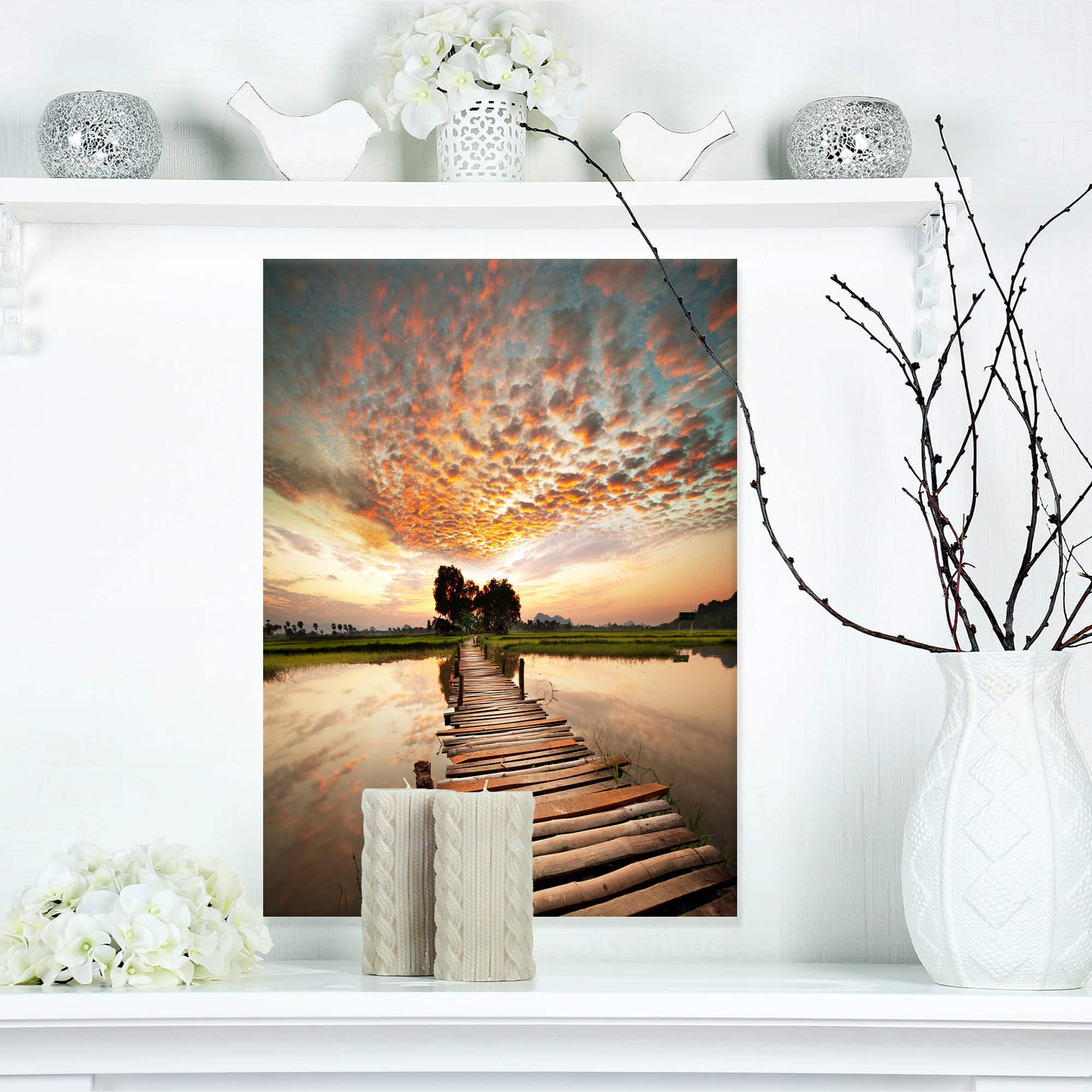 Designart - Makeshift Wooden Pier Over River - Sea Bridge Canvas Art Print