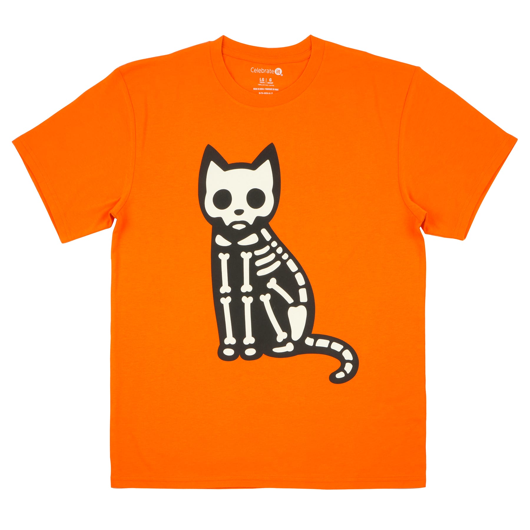 Orange Skeleton Cat Youth Crew Neck T-Shirt by Celebrate It&#x2122;