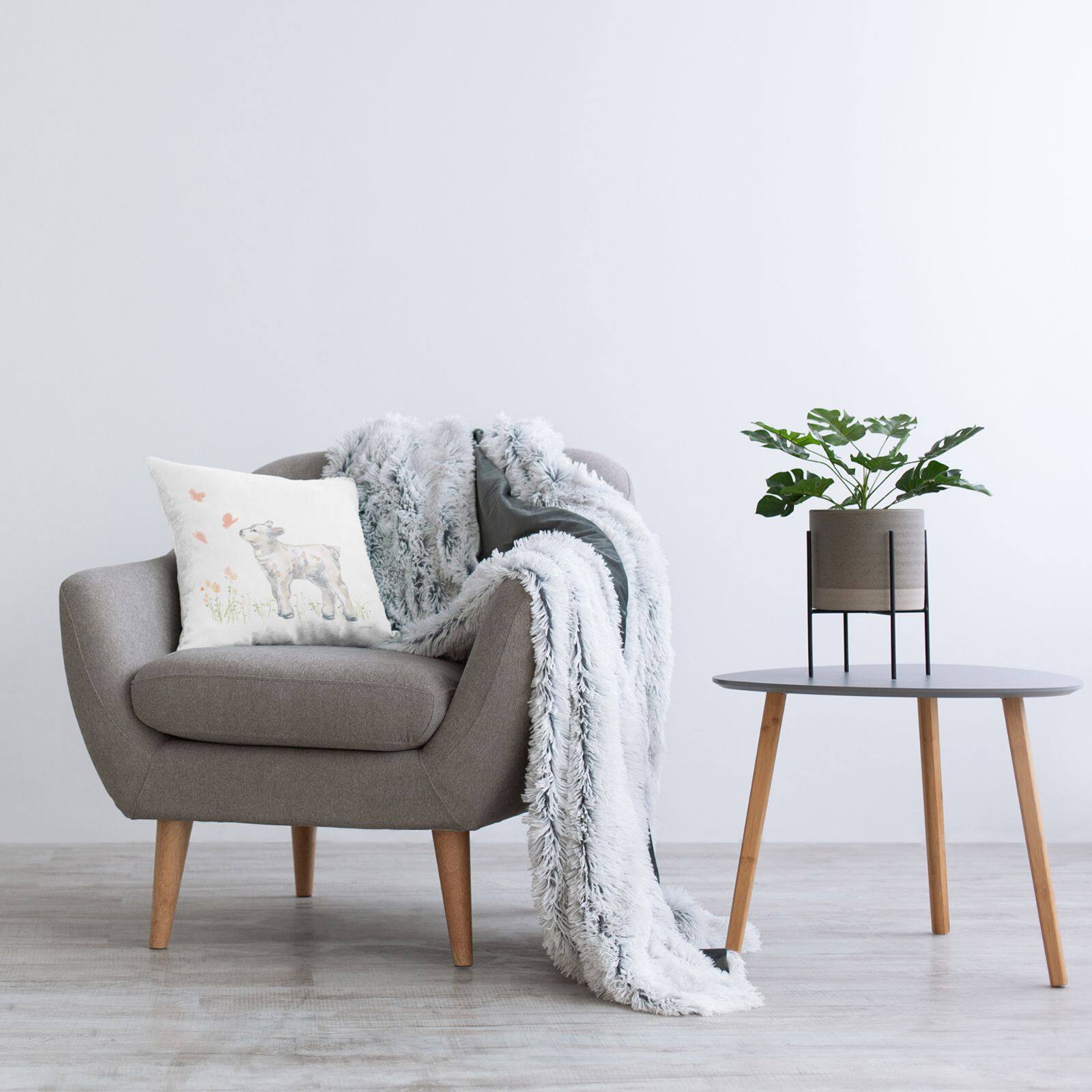 Stupell Industries Baby Lamb Pink Fluttering Butterflies Meadow Throw Pillow, 18" x 18"