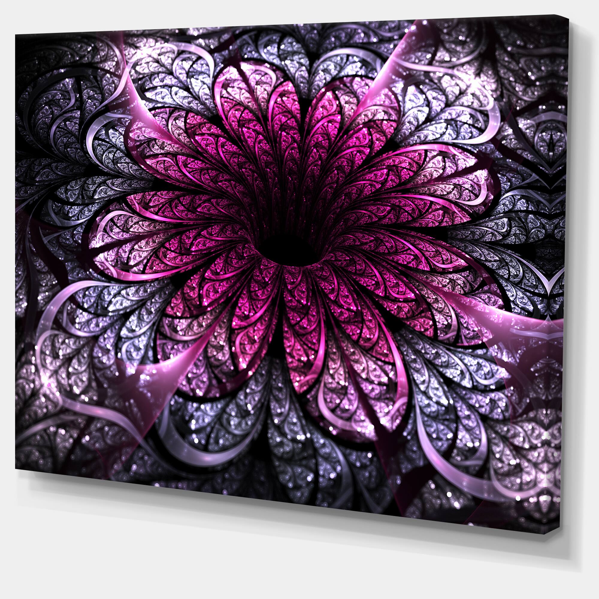 Designart - Dark Purple Fractal Flower Digital Art - Floral Canvas Art Print