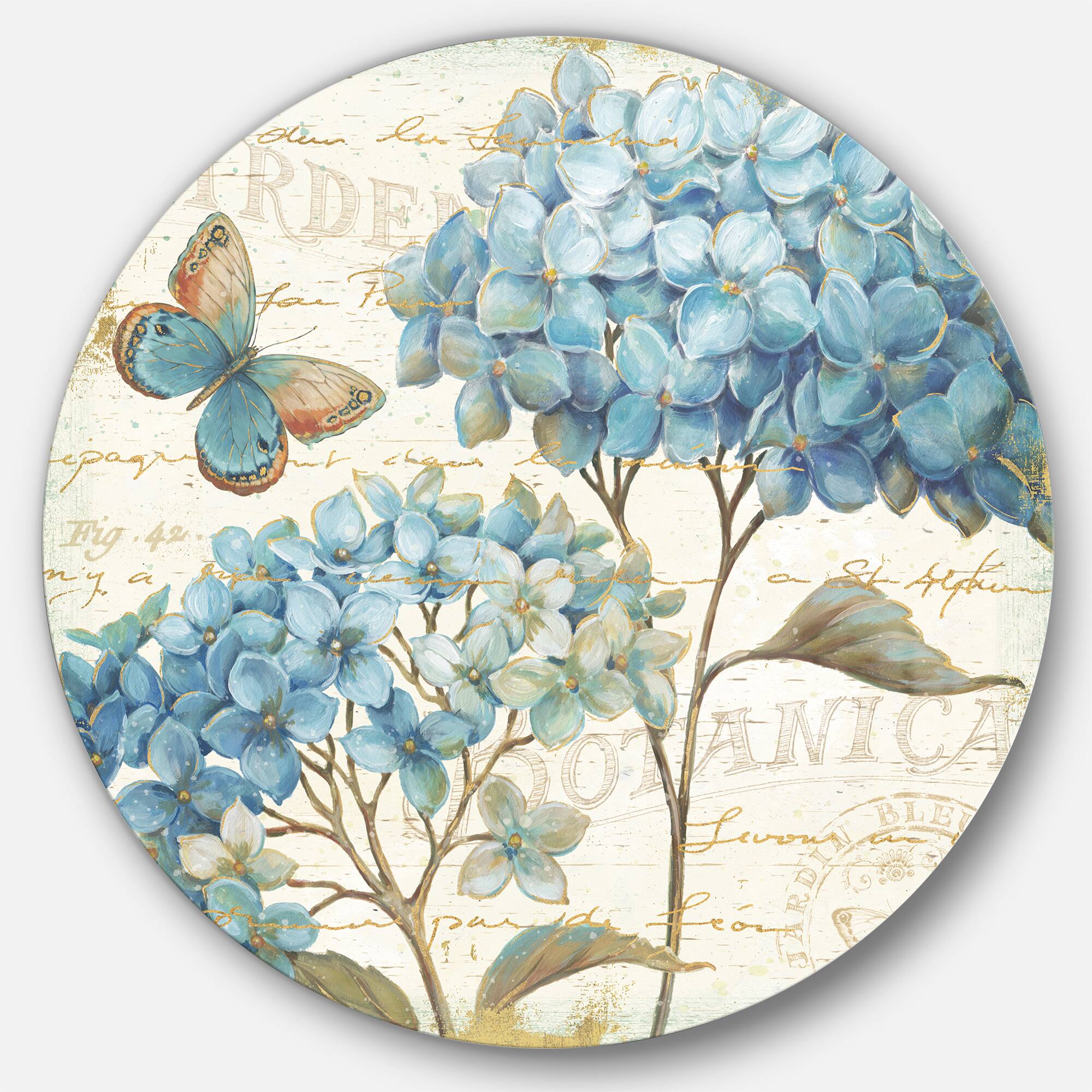 Designart - butterfly Blue Garden II - Farmhouse Metal Circle Wall Art