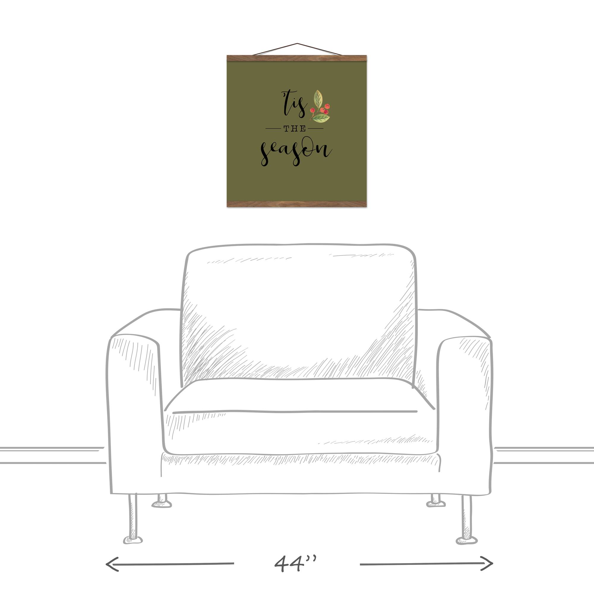 Green Tis the Season Hanging Canvas in Teak Frame