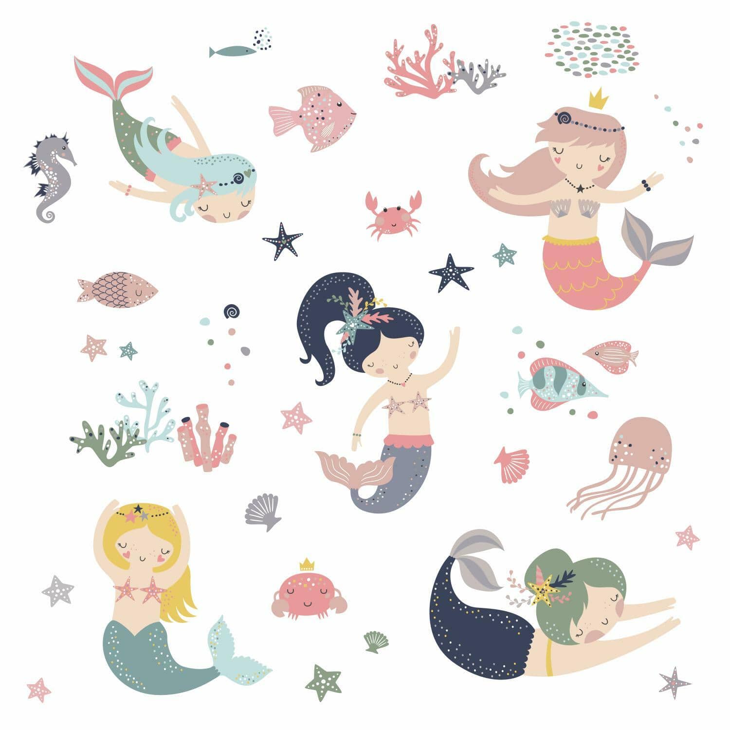 RoomMates Sweet Pastel Mermaids Peel & Stick Wall Decals