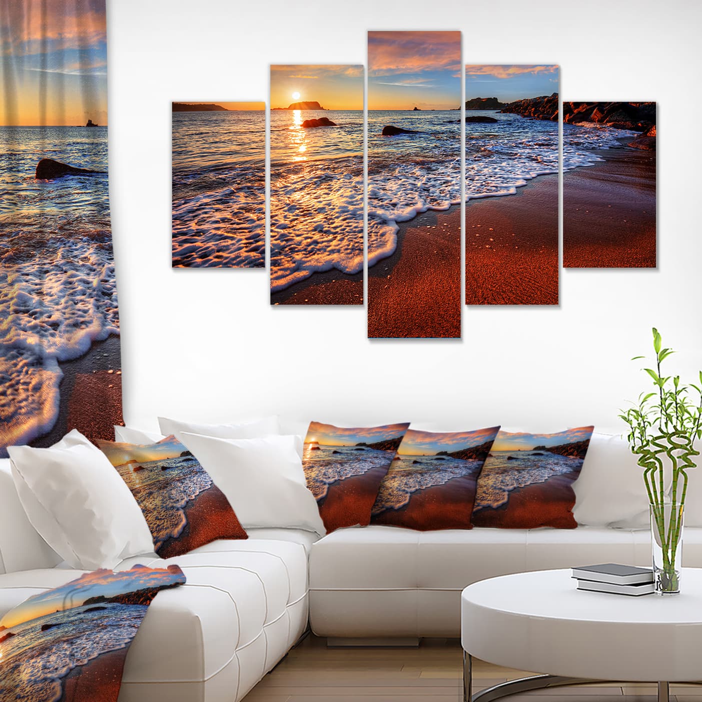 Designart - Stunning Ocean Beach at Sunset - Large Seashore Canvas Art Print