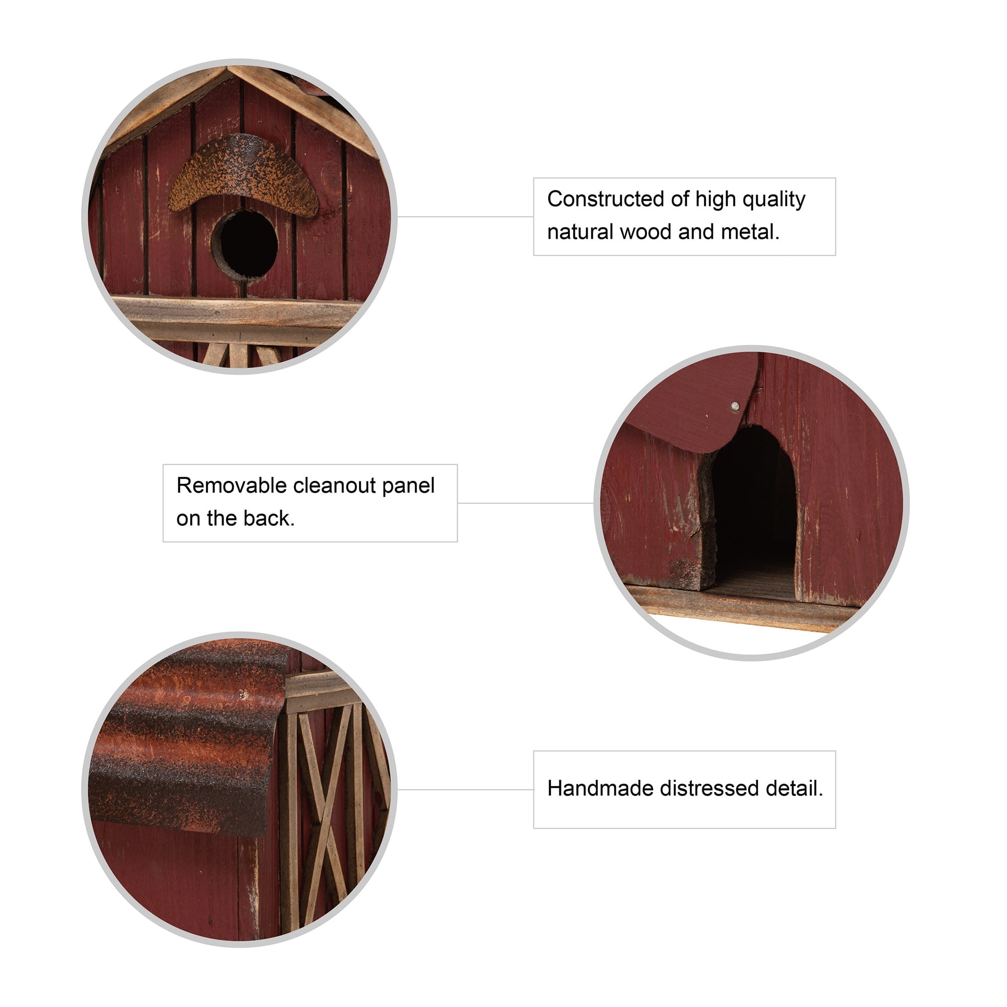 Glitzhome&#xAE; 10&#x22; Hanging Wooden Red Barn Garden Birdhouse