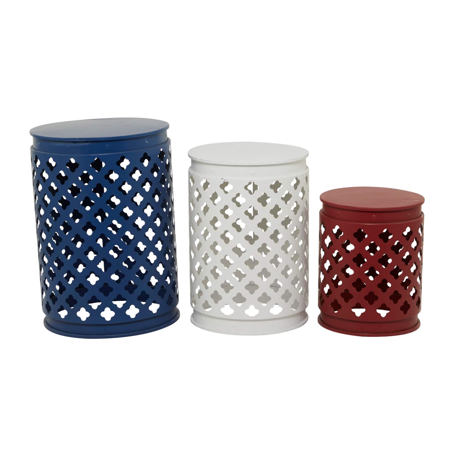 Multi Colored Metal Coastal Accent Table, Set of 3 Set of 3 23, 19, 15 By Ivory And Iris