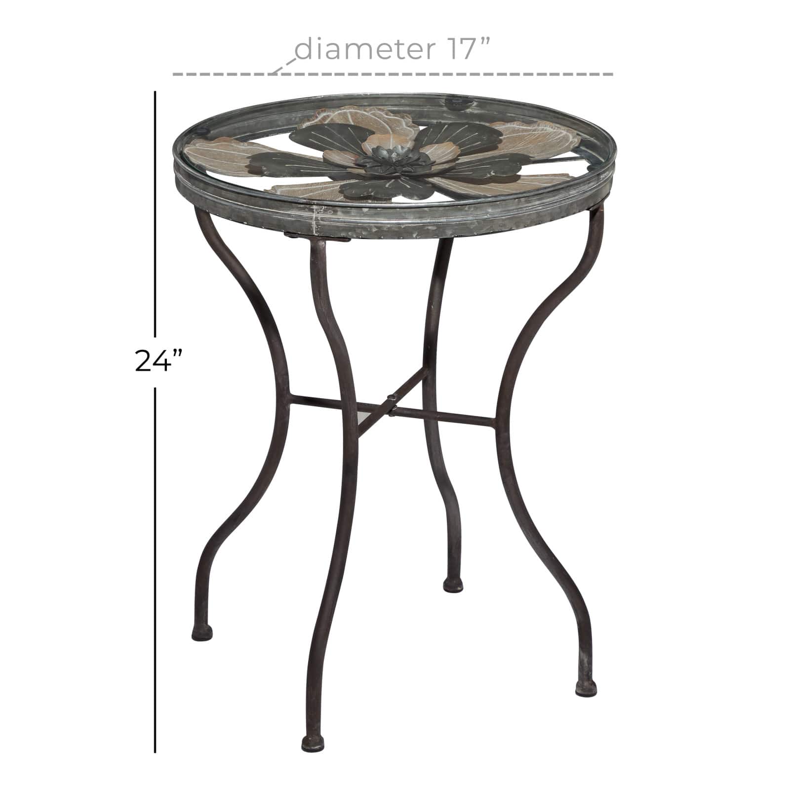 24" Silver Metal Flower Top End Table