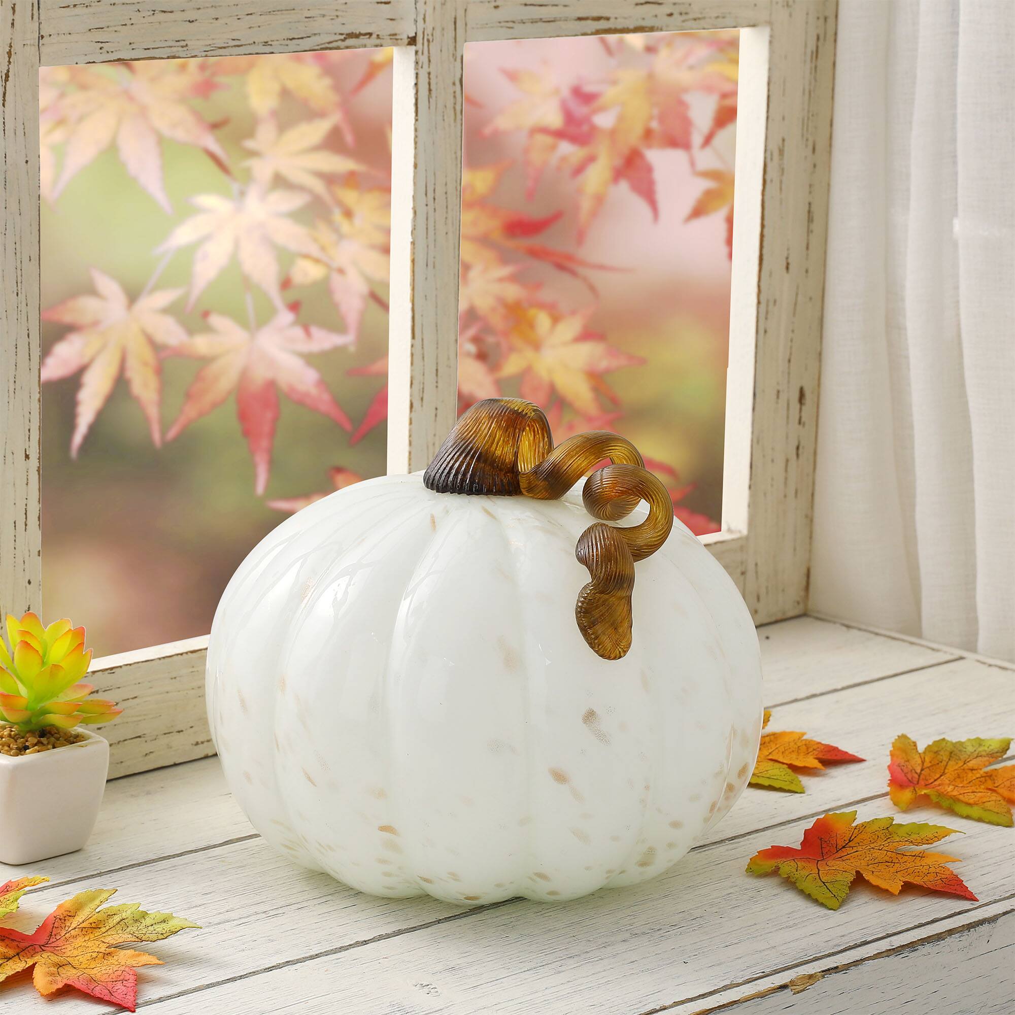 Glitzhome® Glass Pumpkin, Golden & White 