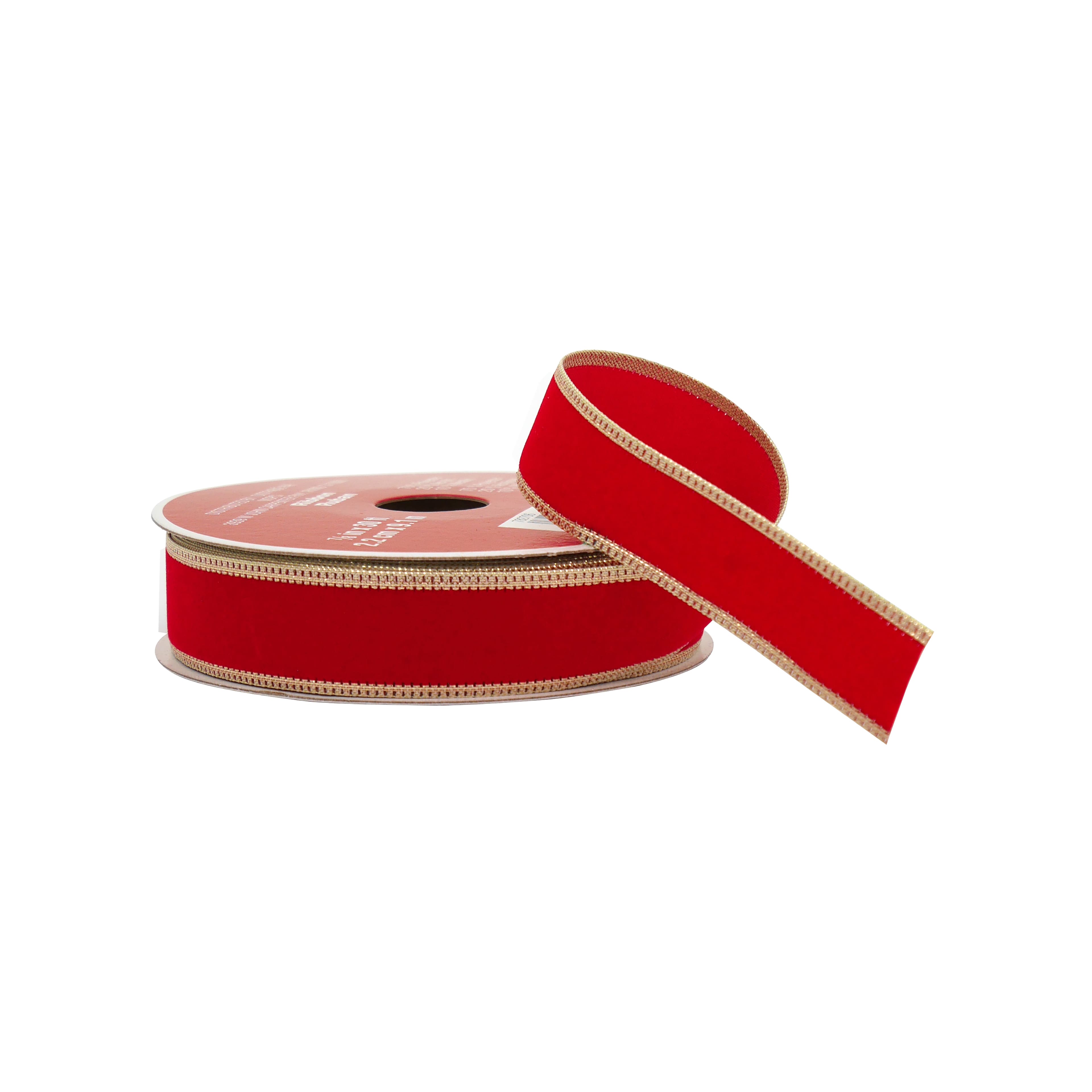 7/8&#x22; x 30ft. Red Velvet with Gold Edges Ribbon by Celebrate It&#xAE;