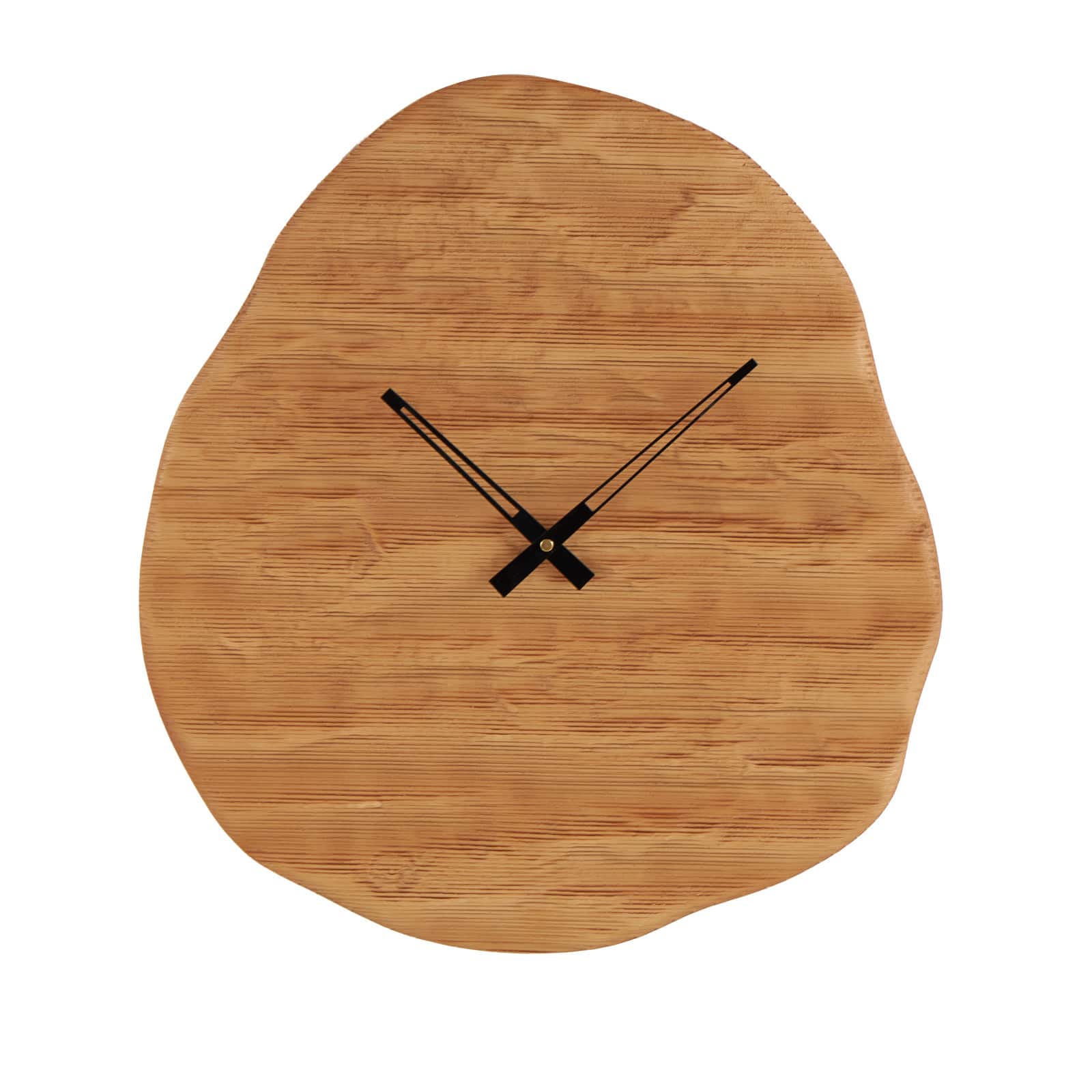 19" x 20" Brown Wood Wavy Decorative Wall Clock with Black Accents