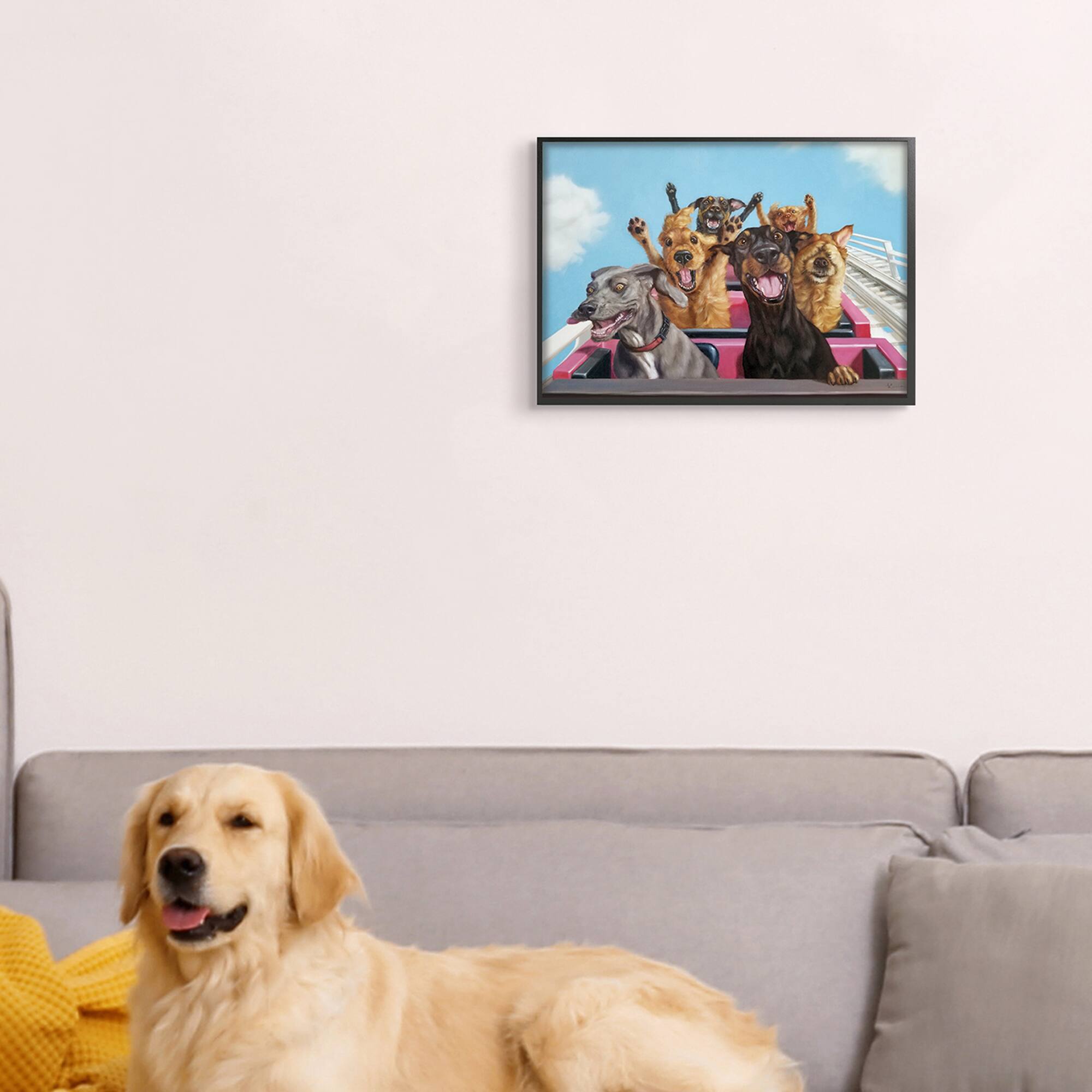 Stupell Industries Dogs Riding Roller Coaster Funny Amusement Park in Black Frame Wall Art