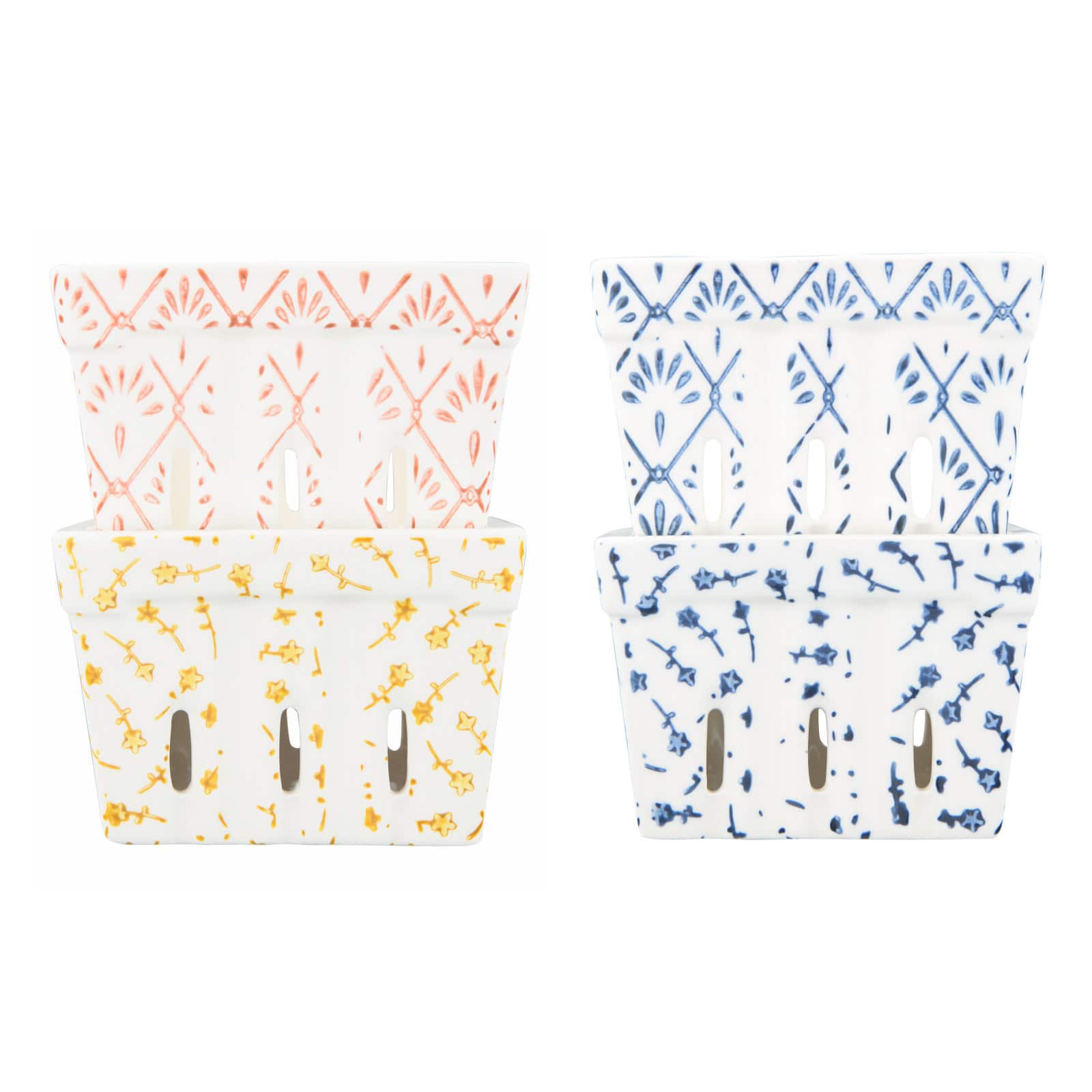 Hello Honey® 3" Stoneware Berry Baskets with Stamped Patterns Set