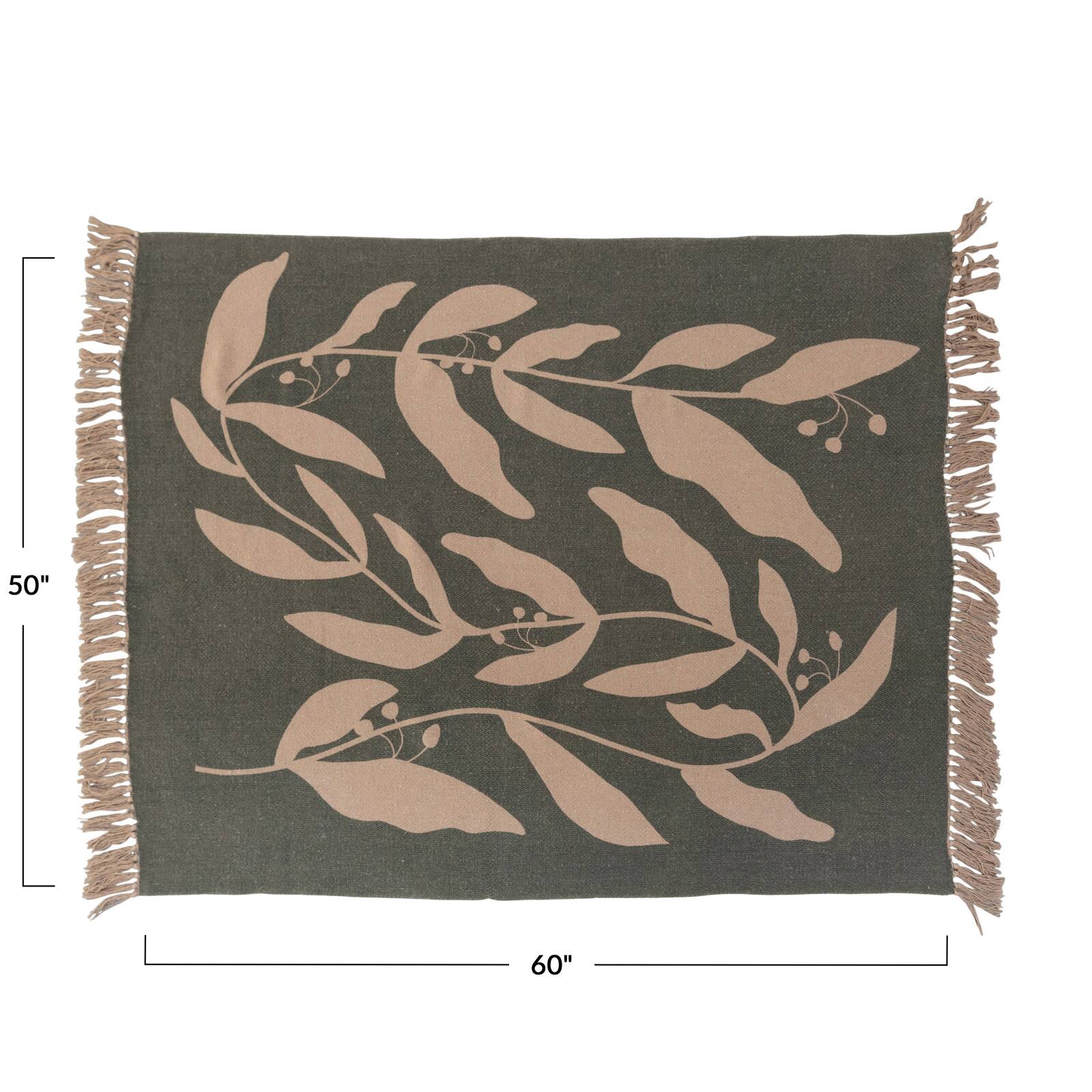 Hello Honey&#xAE; Recycled Cotton Blend Printed Throw Blanket with Fringe, Green and Tan