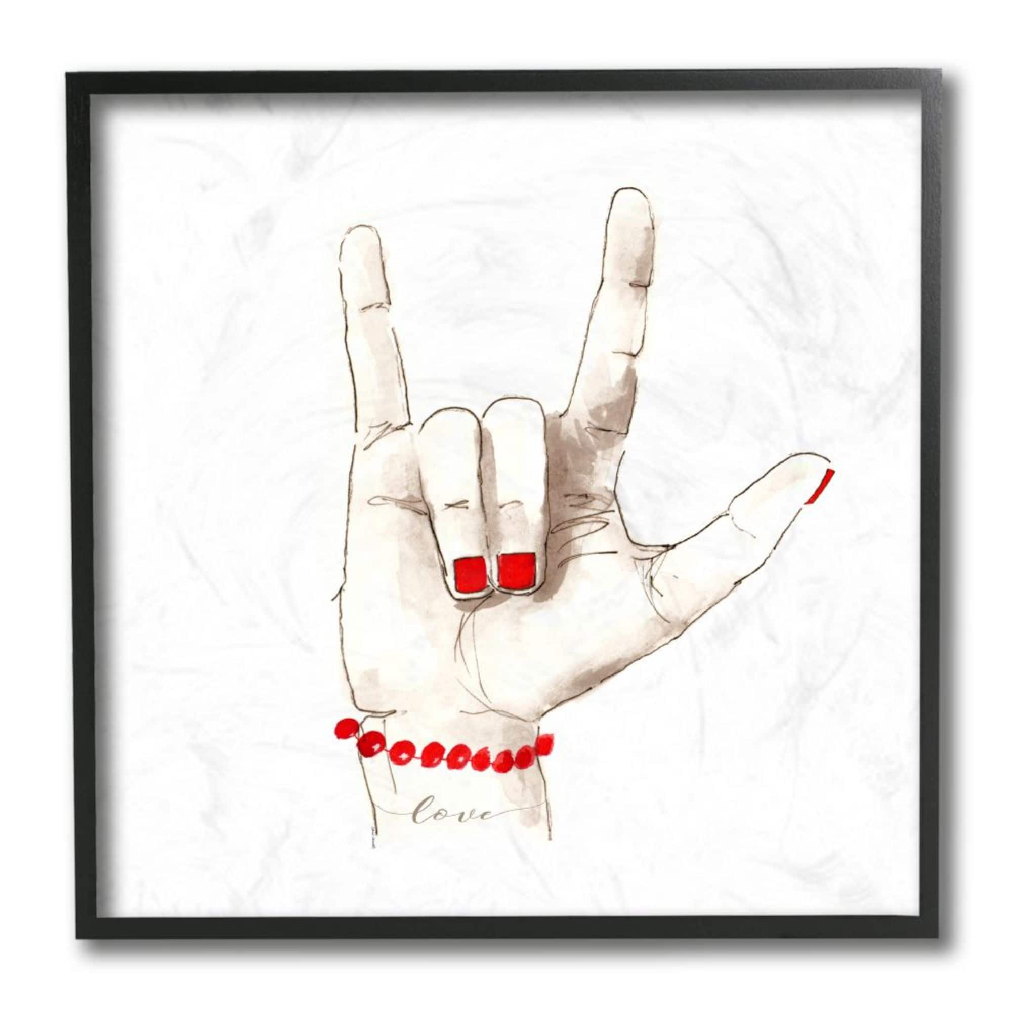 Stupell Industries I Love You Sign Language Gesture Red Accents Black Framed Wall Art