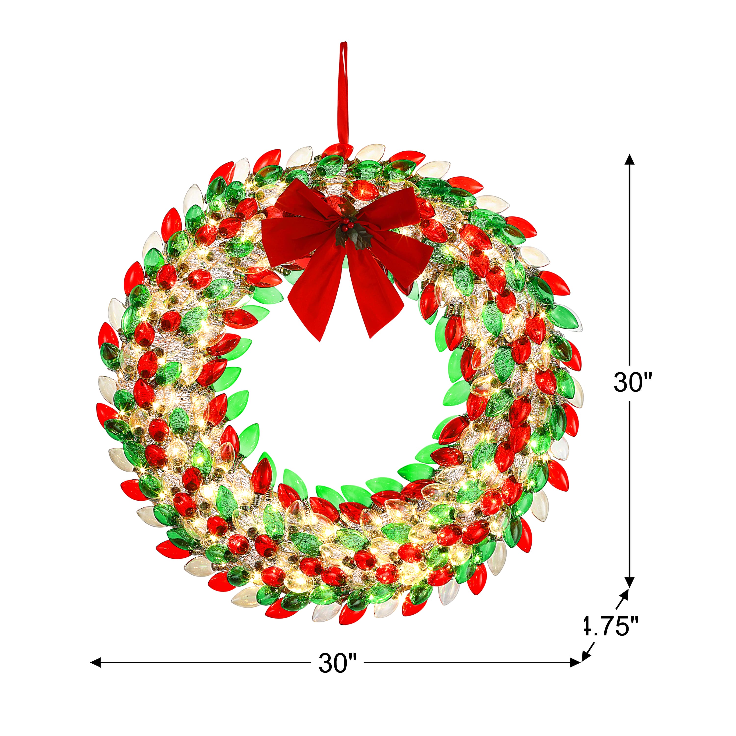 Mr. Christmas 30&#x22; Red &#x26; Green LED Retro C9 Bulb Wreath