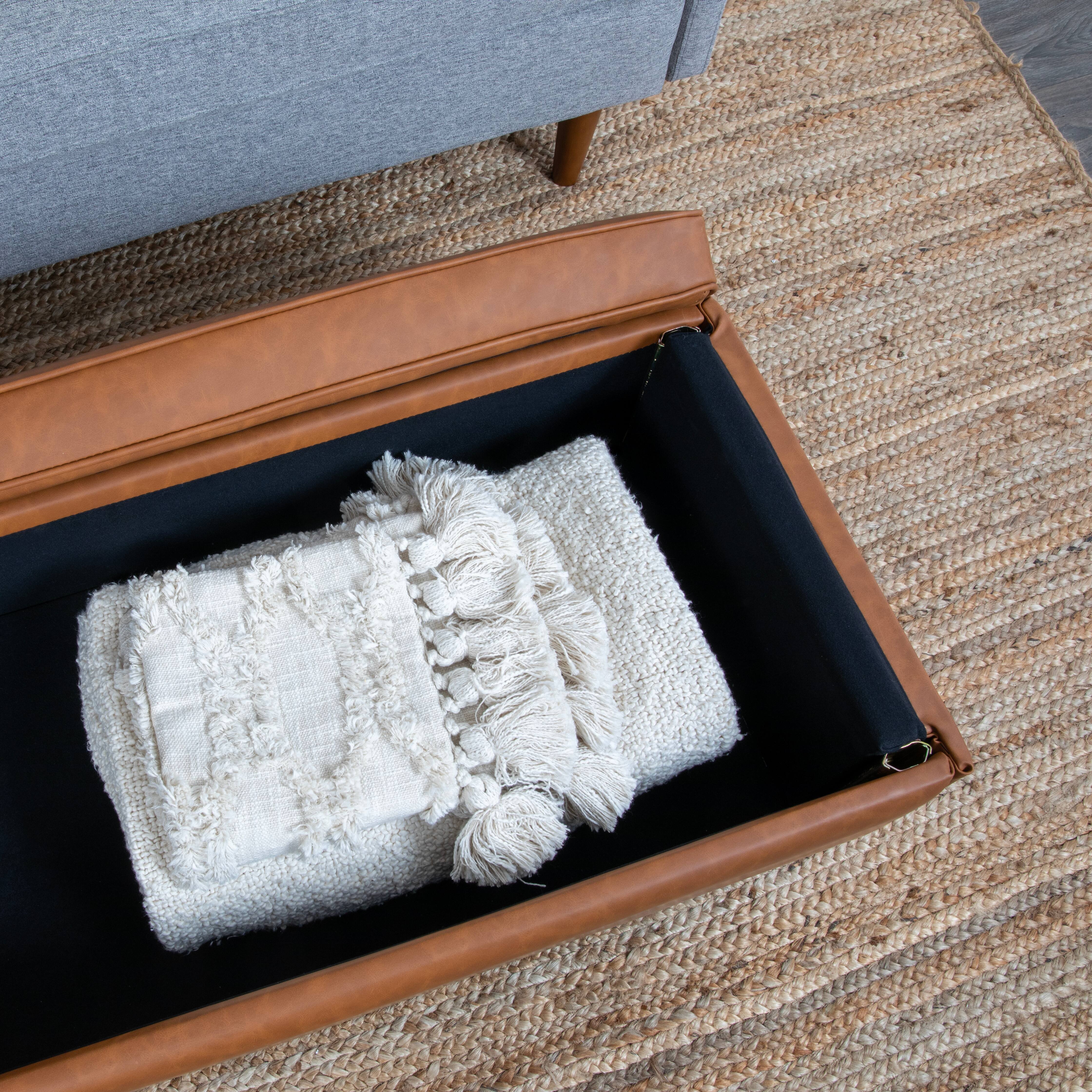 Hello Honey® Cognac Vegan Leather Bench with Storage