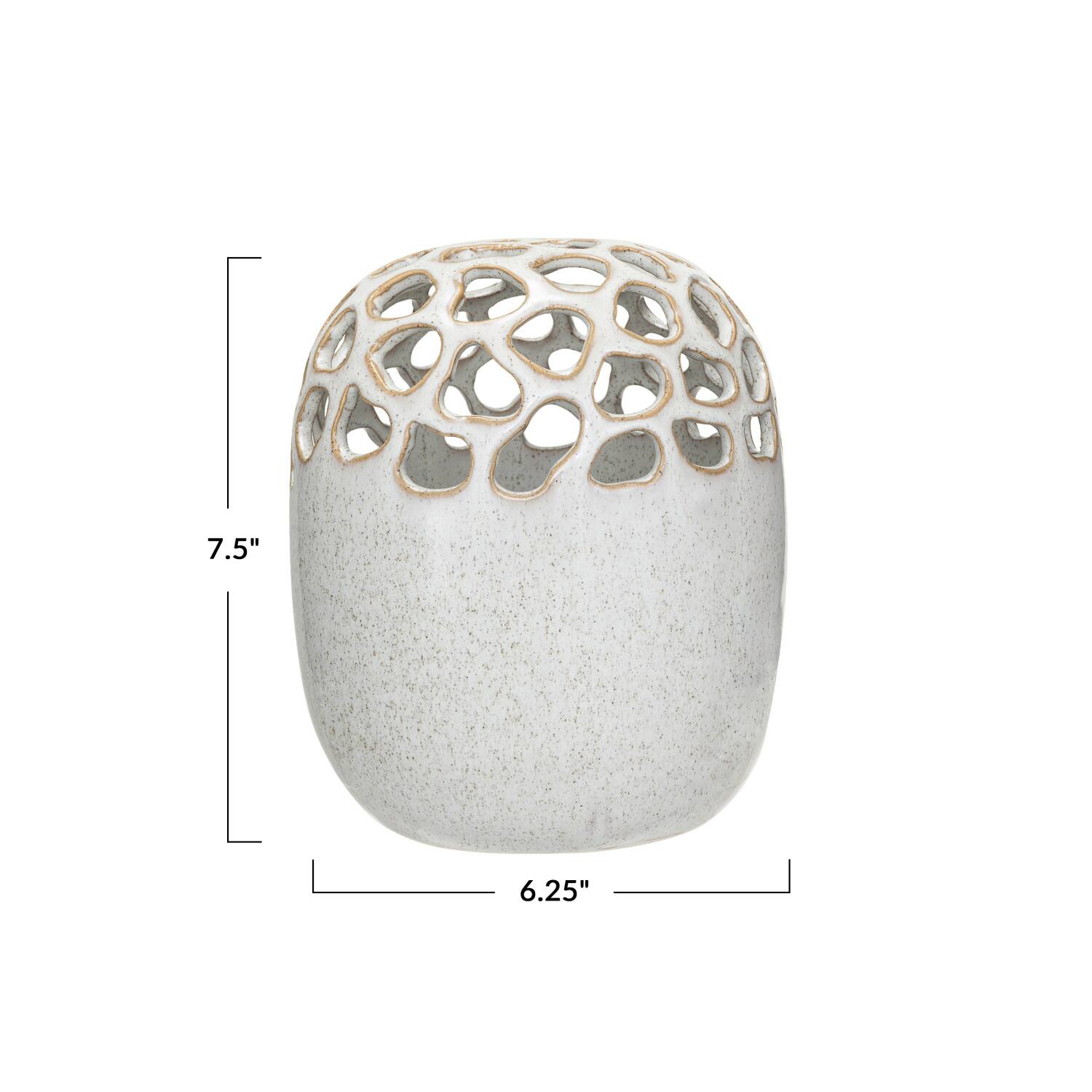 Hello Honey® 7.5" Cream Stoneware Flower Frog Vase with Reactive Glaze