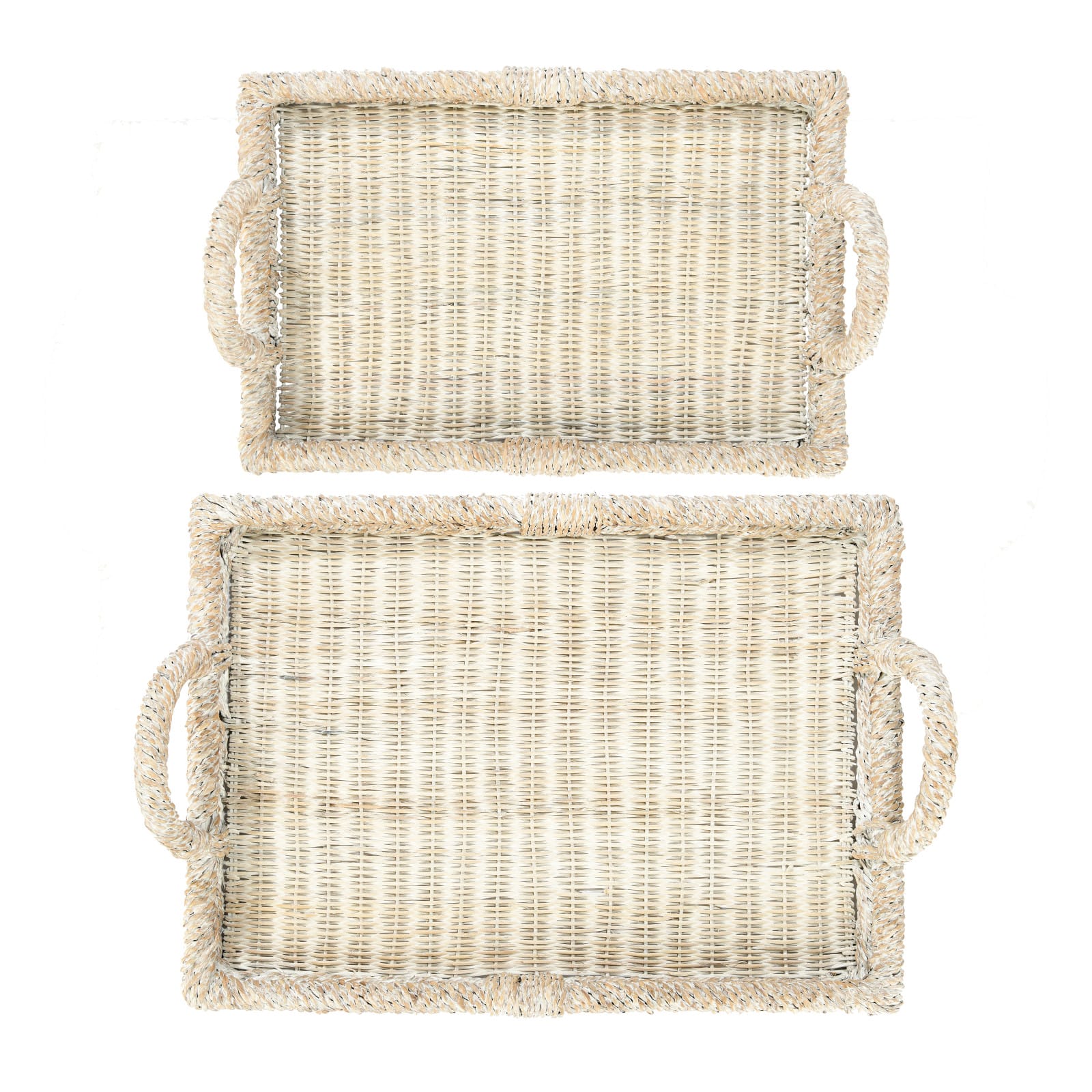 Hello Honey® Whitewashed Decorative Rattan Tray Set with Handles