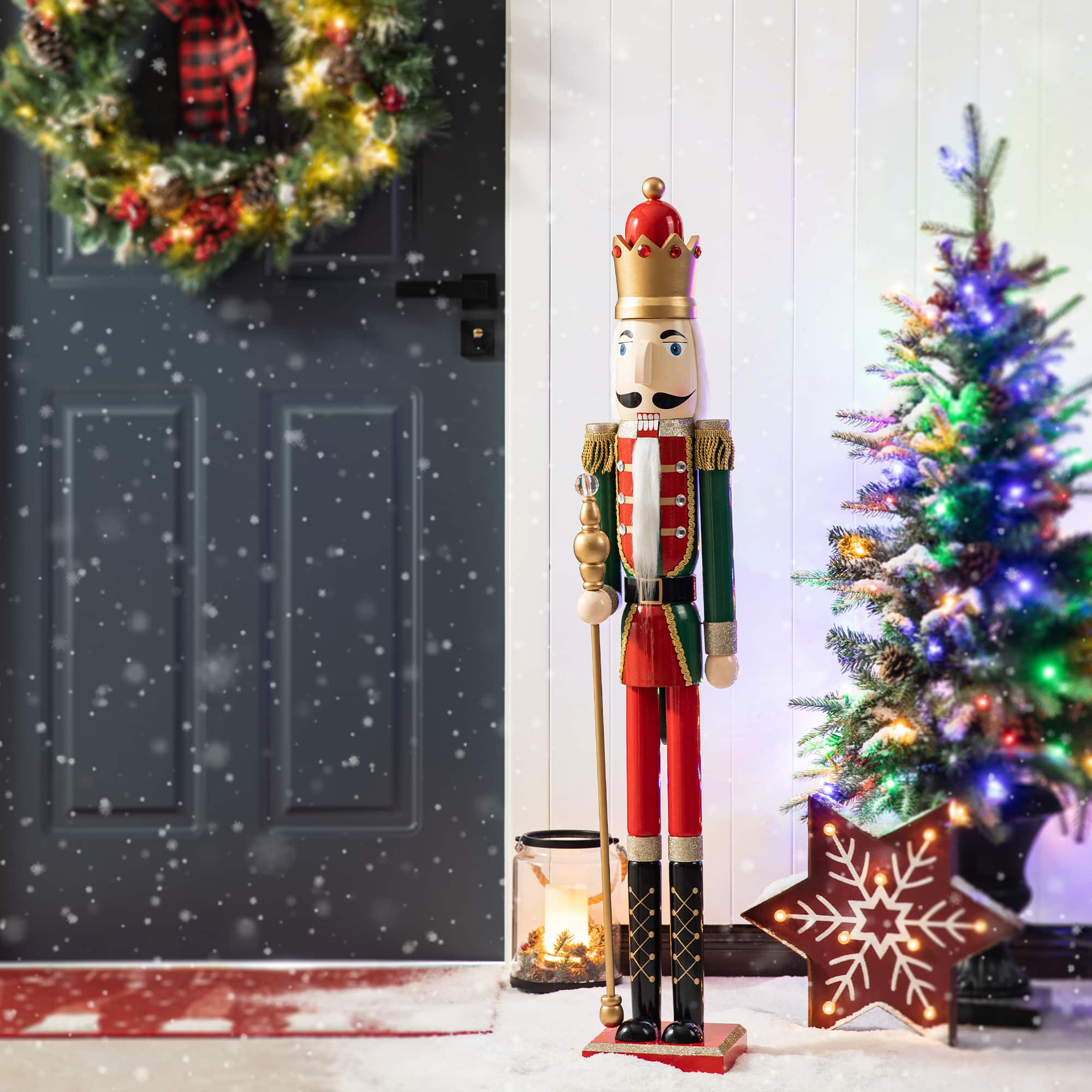 Glitzhome&#xAE; 42&#x22; Wooden Christmas King Nutcracker