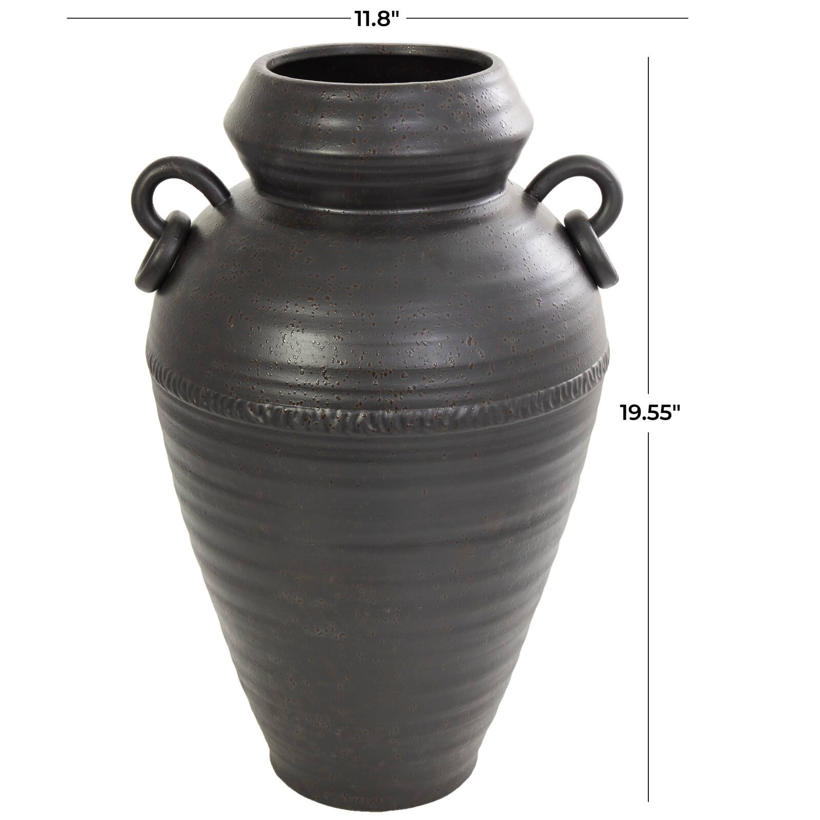 20&#x22; Black Ceramic Speckled Textured Amphora Vase