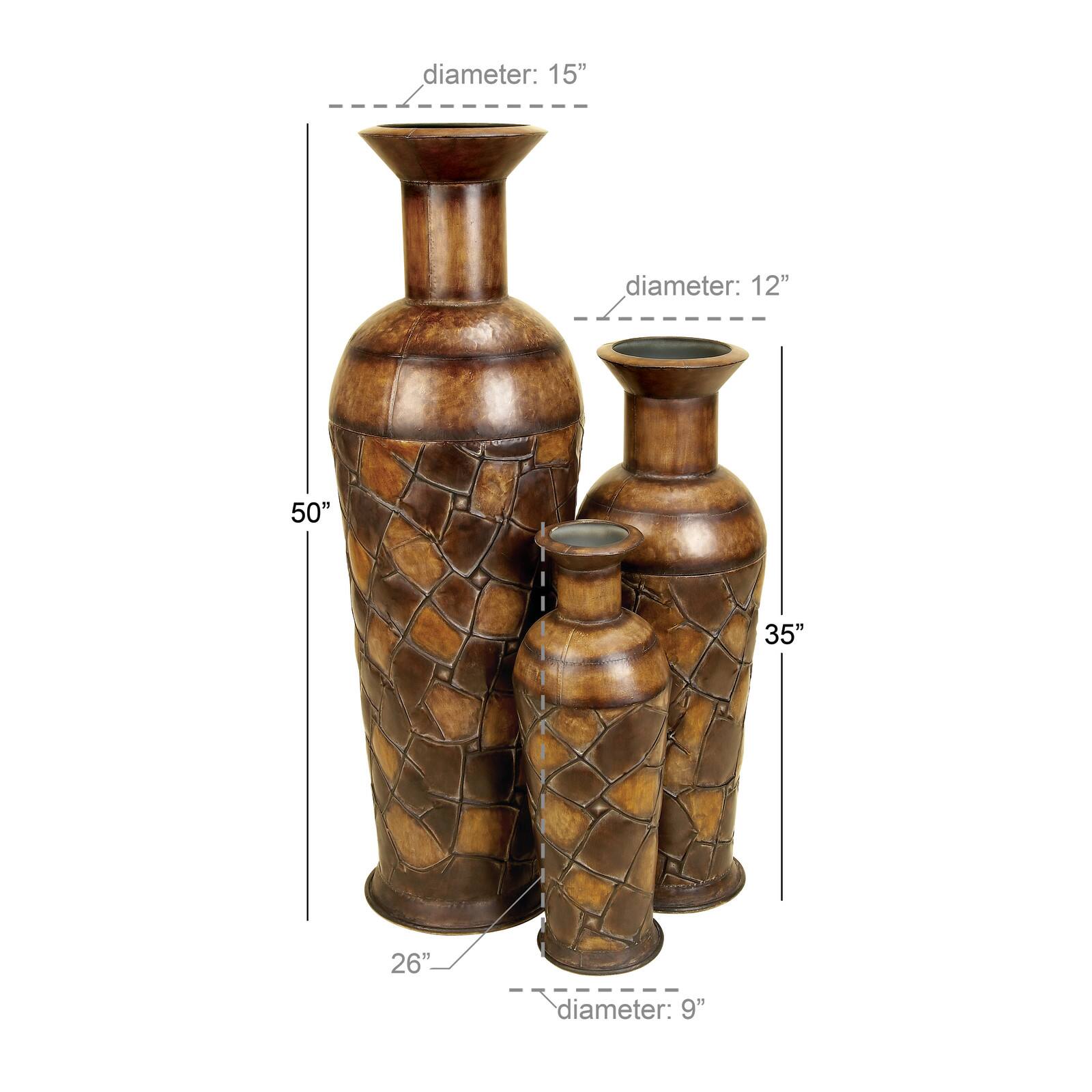 Set of 3 Brown Metal Rustic Vase, 50", 35", 26"