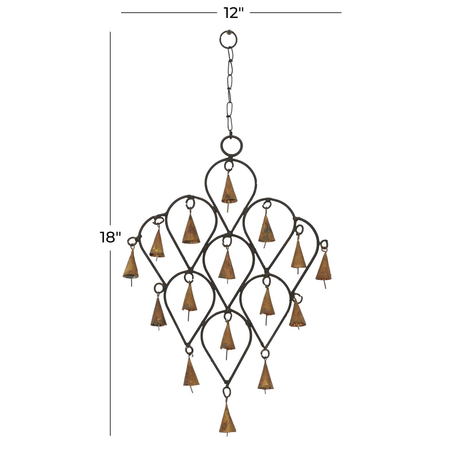 18&#x22; Brass Metal Eclectic Hoops Wind Chime