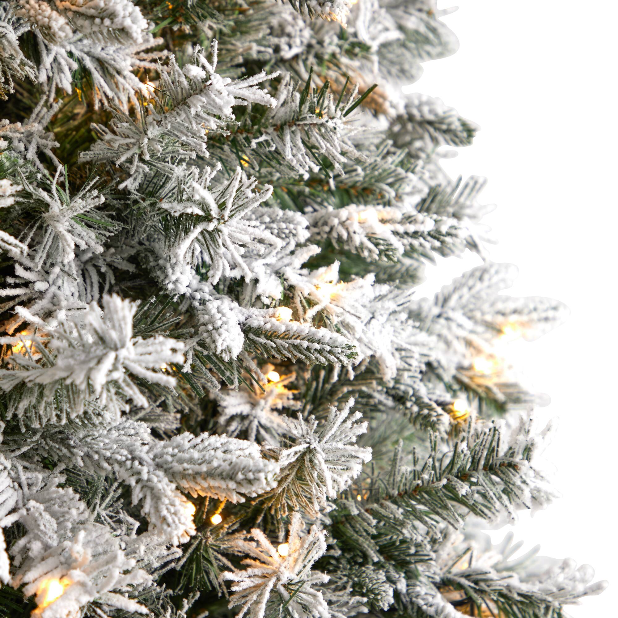 9ft. Pre-Lit Flocked Vermont Mixed Pine Artificial Christmas Tree, Clear LED Lights