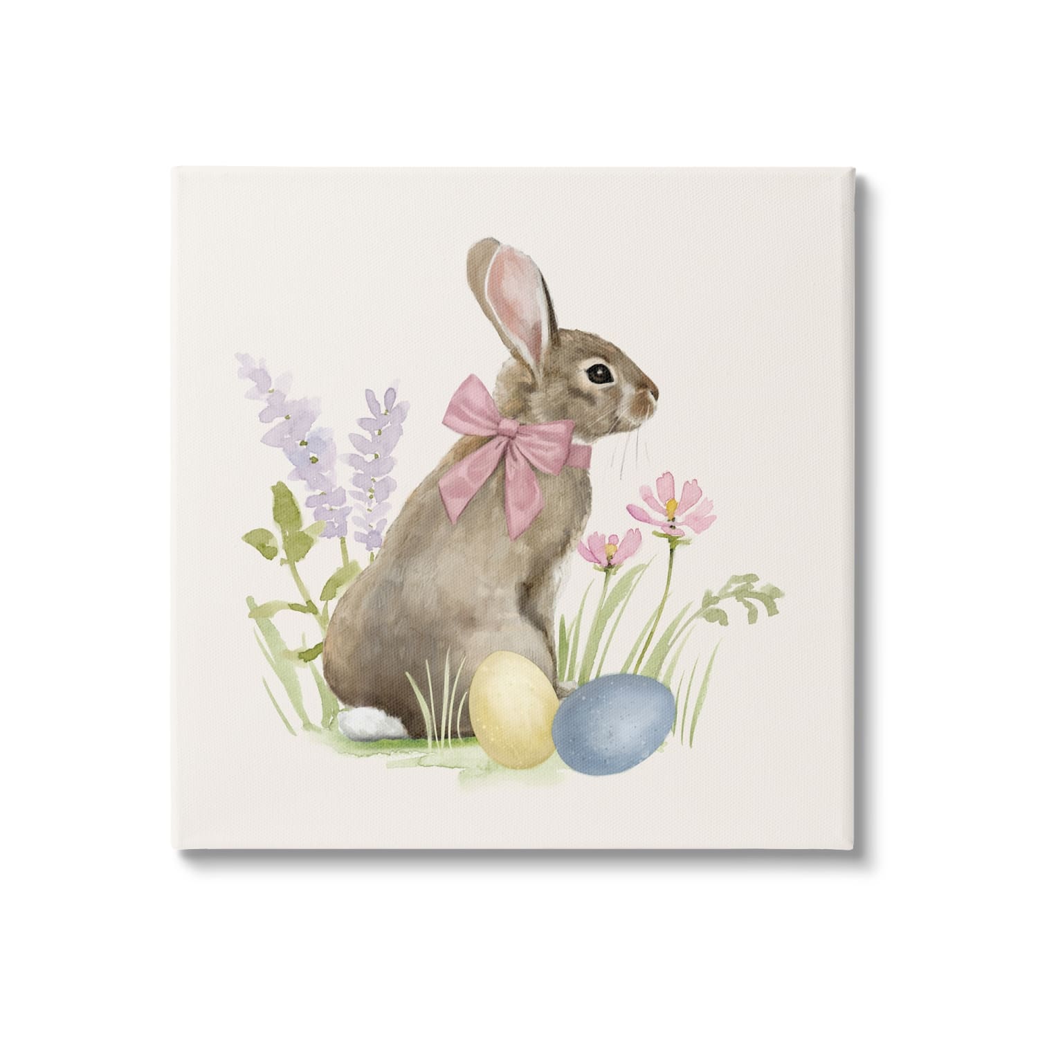Stupell Industries Easter Bunny Rabbit Bow Spring Flowers & Eggs Canvas Wall Art