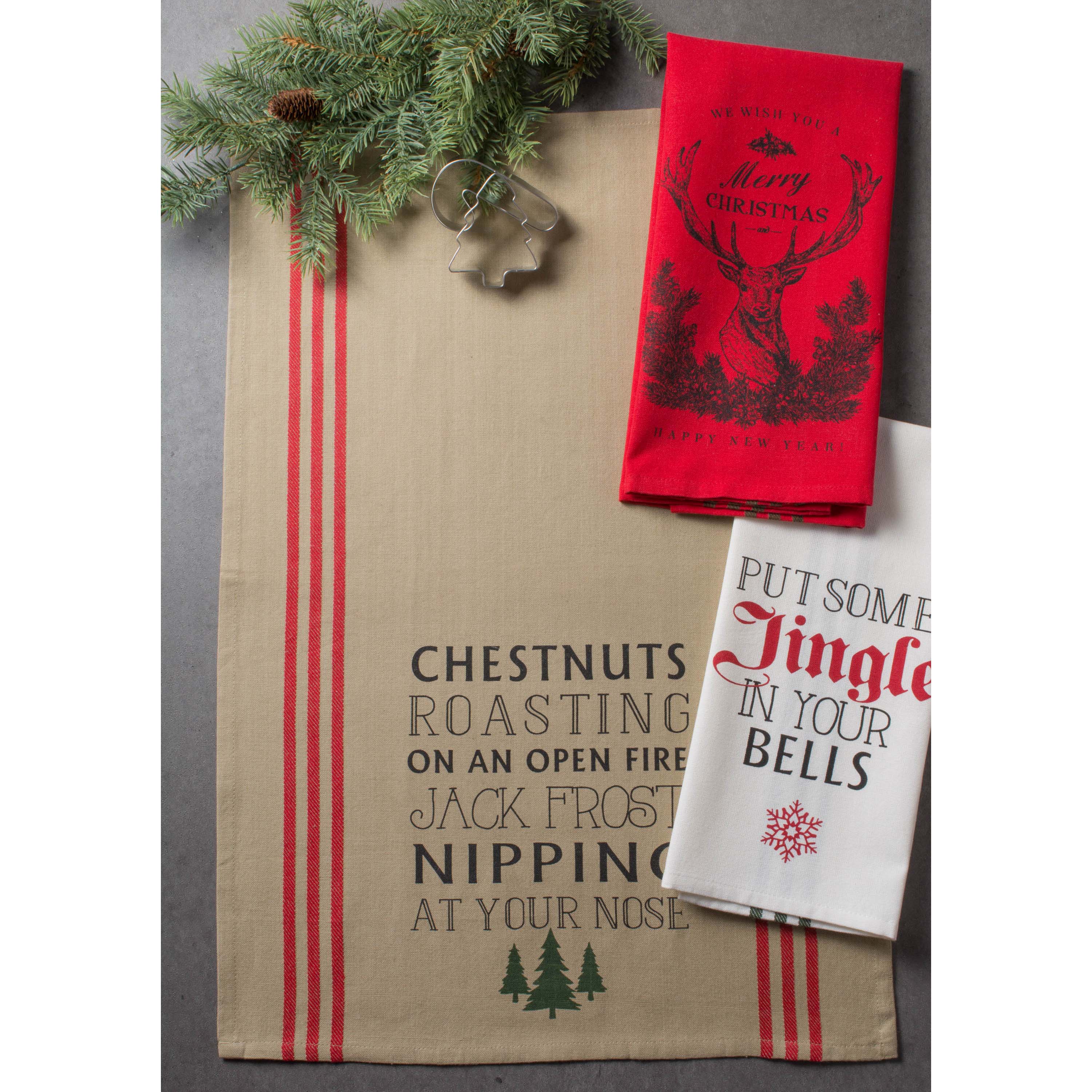 DII&#xAE; Assorted Stag Christmas Print Dishtowel Set
