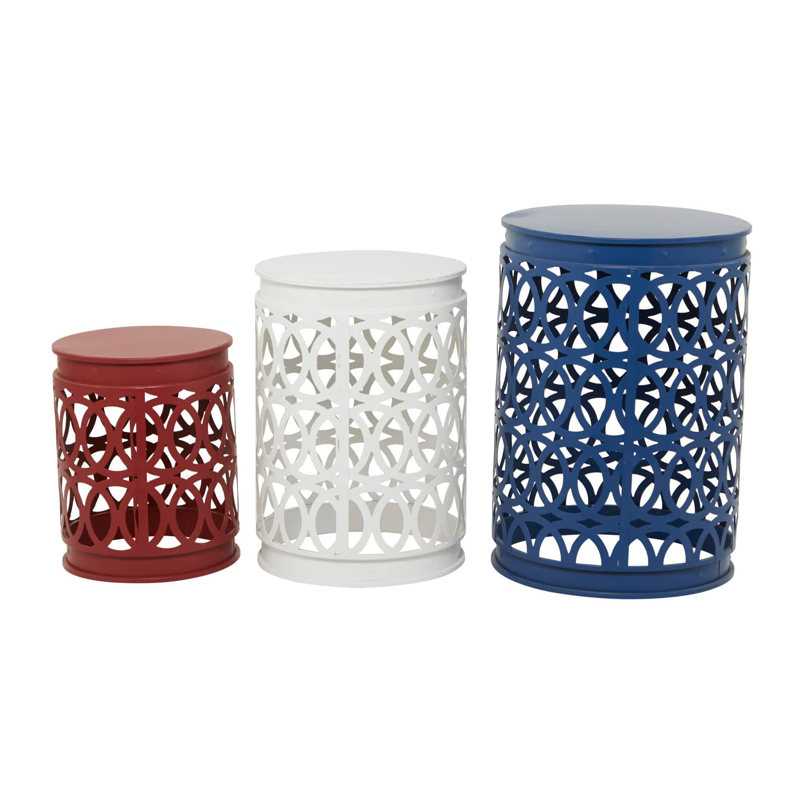 Multi Colored Metal Coastal Accent Table, Set of 3&#x22; Set of 3&#x22; 23&#x22;, 19&#x22;, 15&#x22;