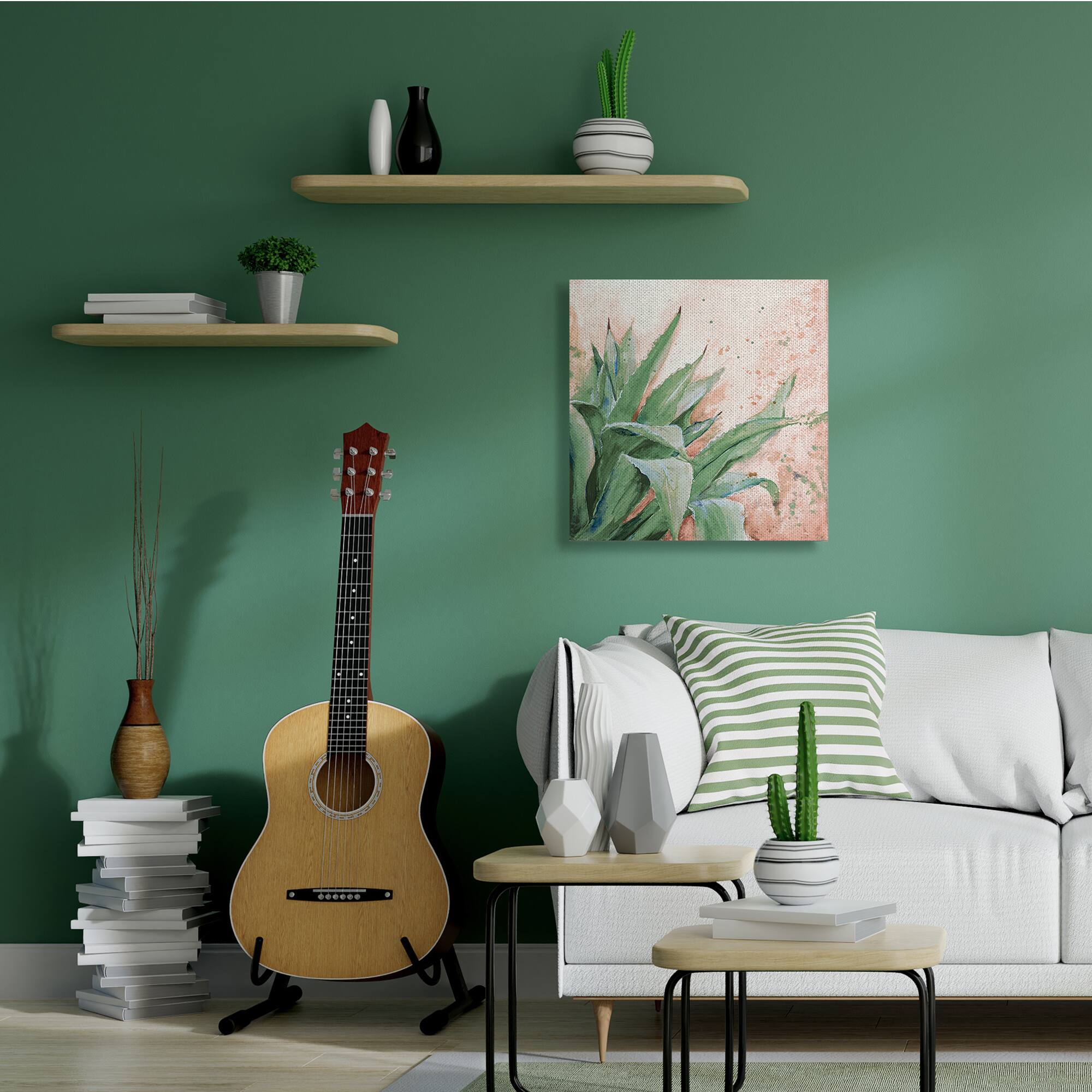 Stupell Industries Green Succulent Plant Leaves Contemporary Paint Splatter Canvas Wall Art