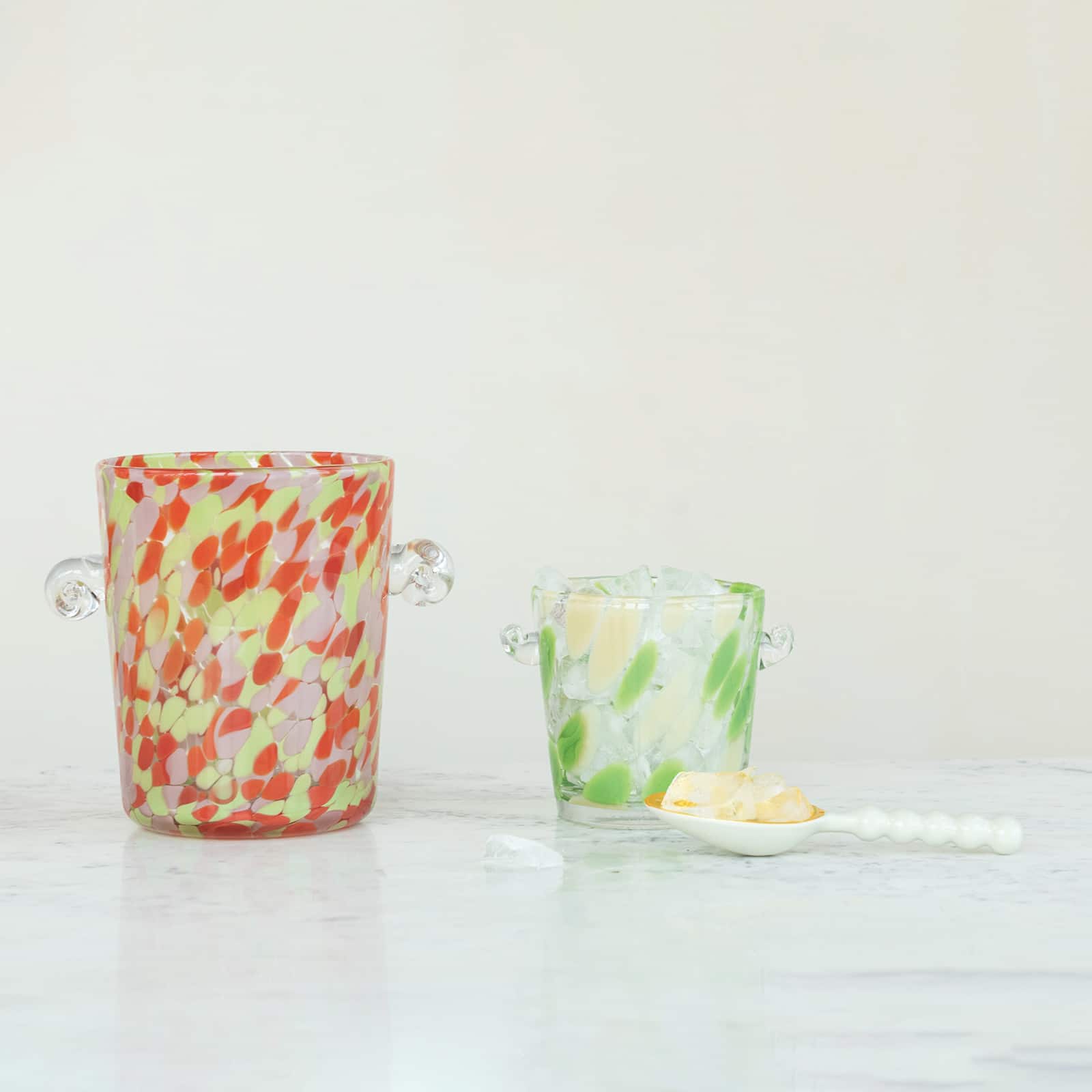 Hello Honey 32-Ounce Confetti Glass Ice Bucket with Handles, Yellow and Green