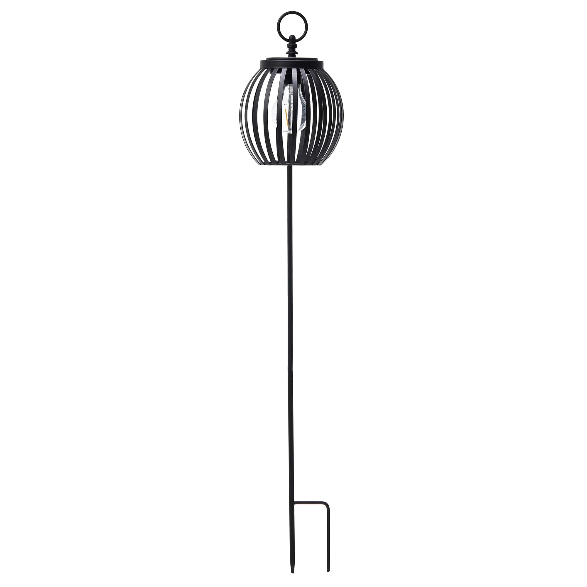 Glitzhome&#xAE; 32.25&#x22; Black Metal Stripes Solar Powered Outdoor Lantern