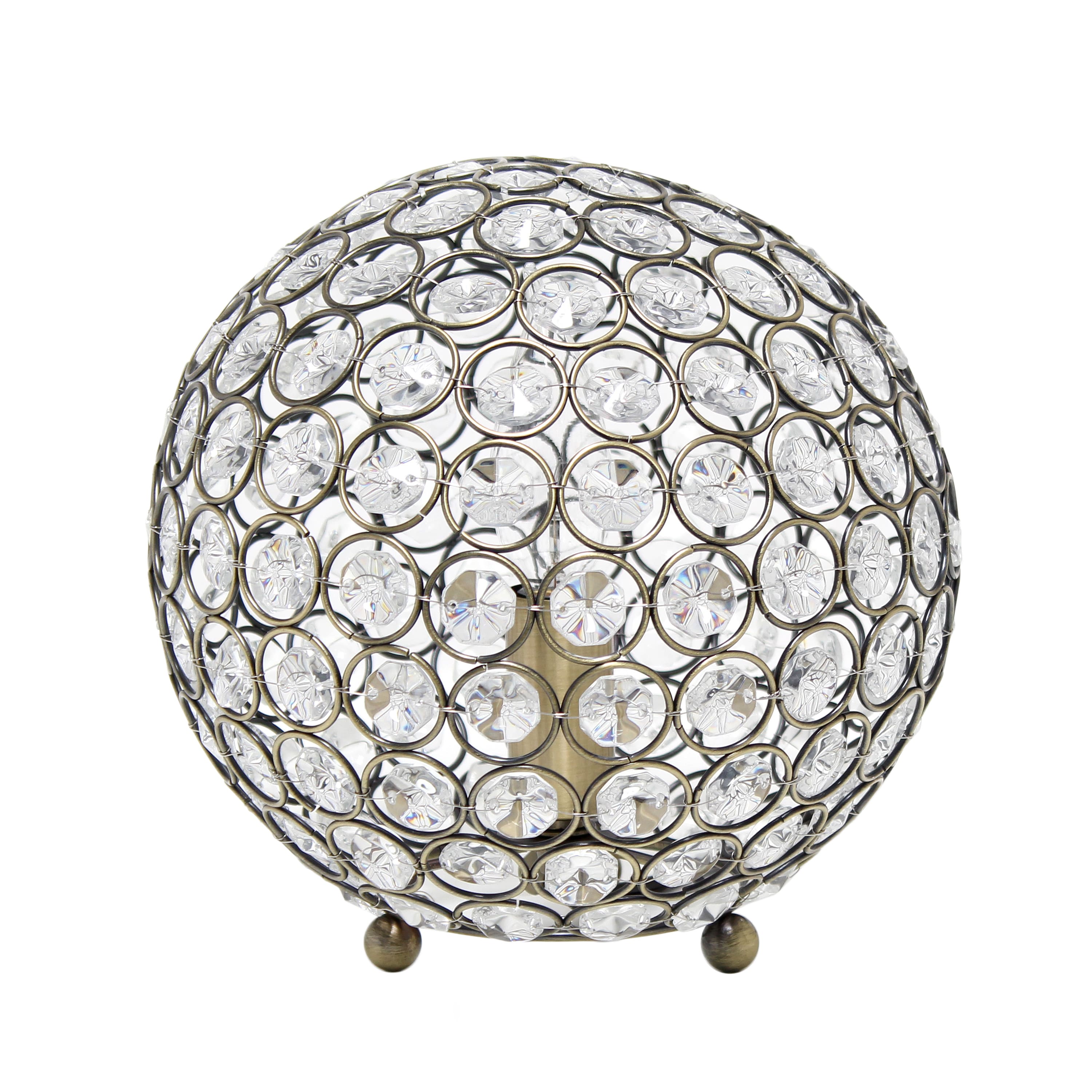 Lalia Home 8&#x22; Antique Brass Elipse Crystal Glam Orb Table Lamp