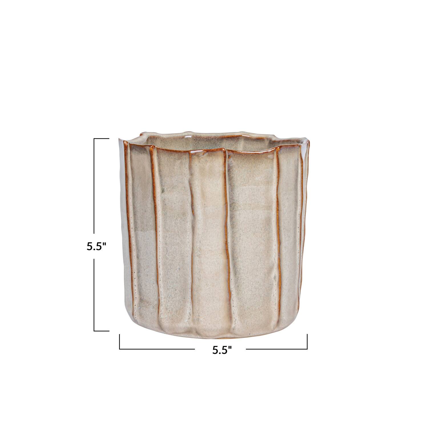 Hello Honey® 5.5" Cream Round Stoneware Pleated Planter