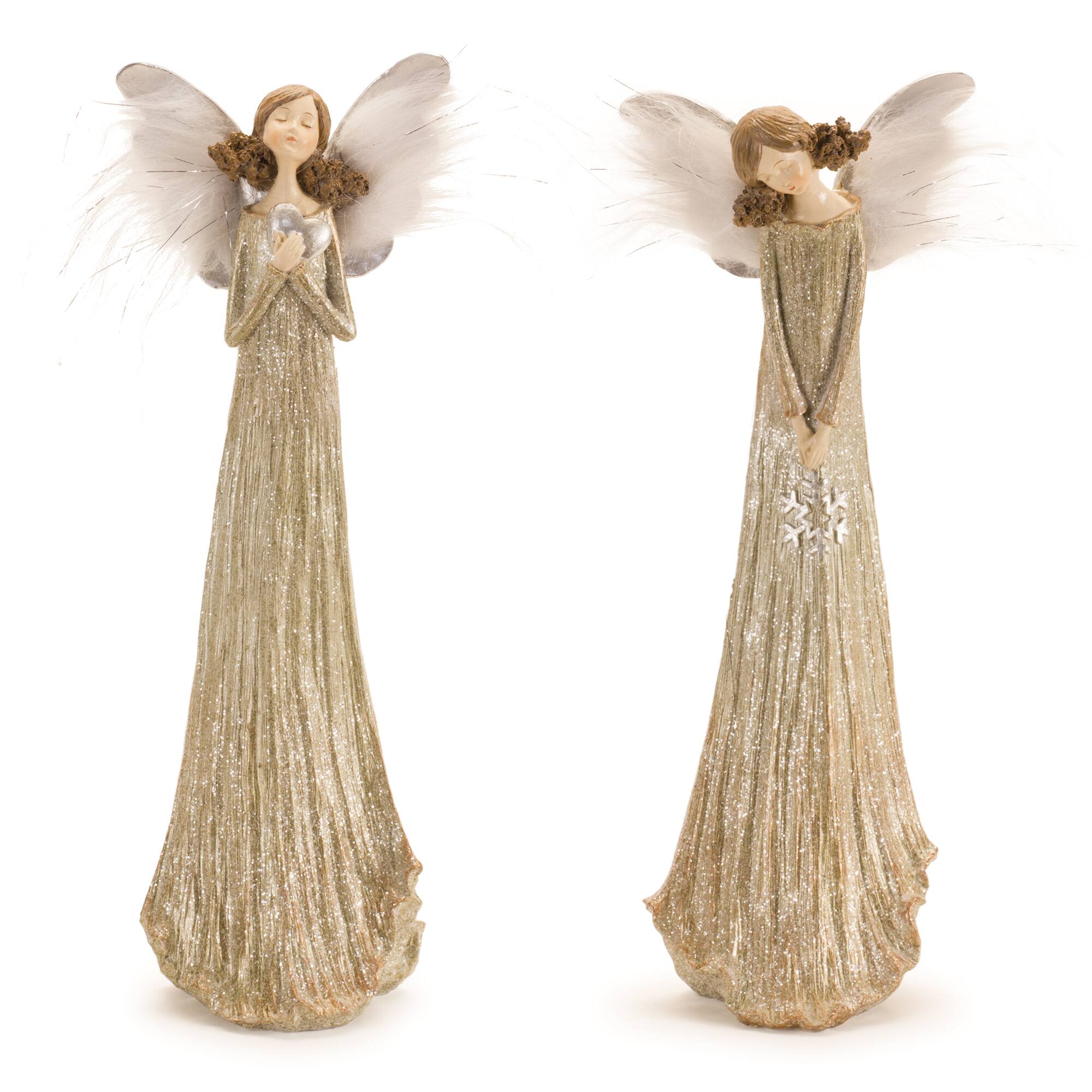14" Glittered Angel with Feather Wings Set