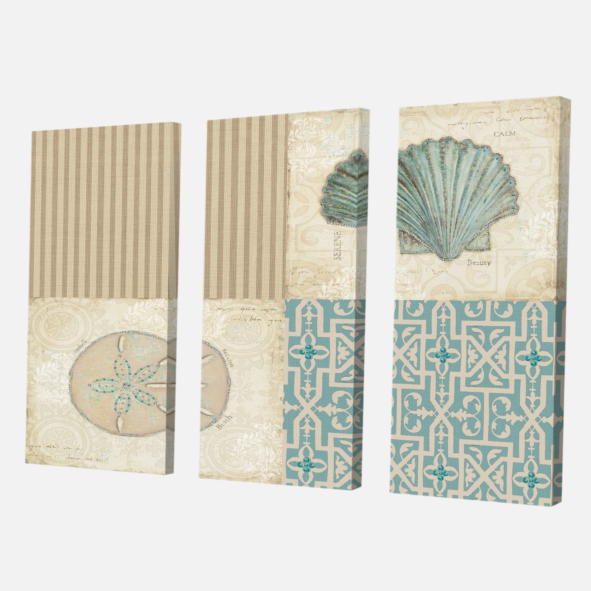 Designart - Beach Treasures Collage I - Traditional Bathroom Canvas Artwork