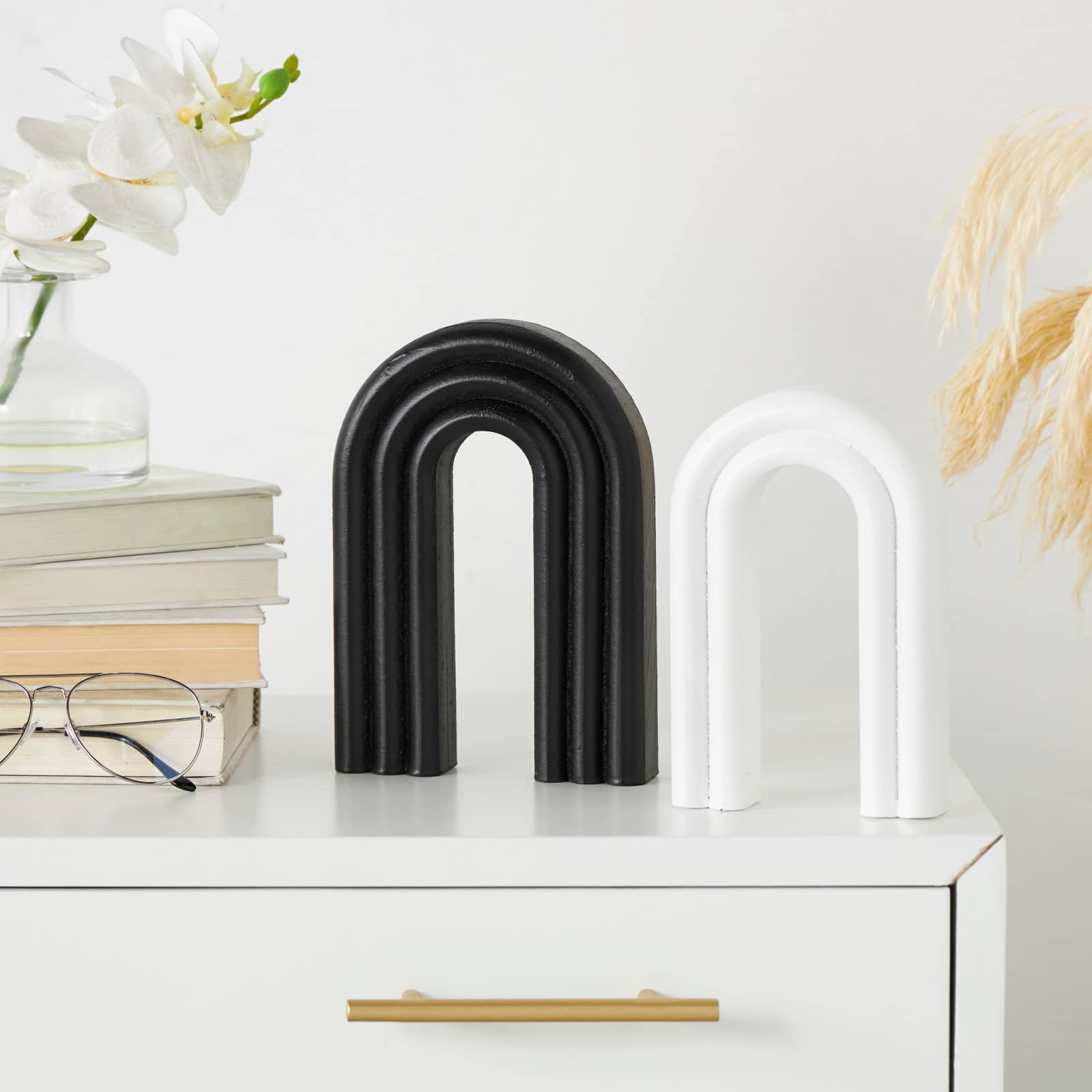 Black & White Geometric Layered Arch Sculpture Set
