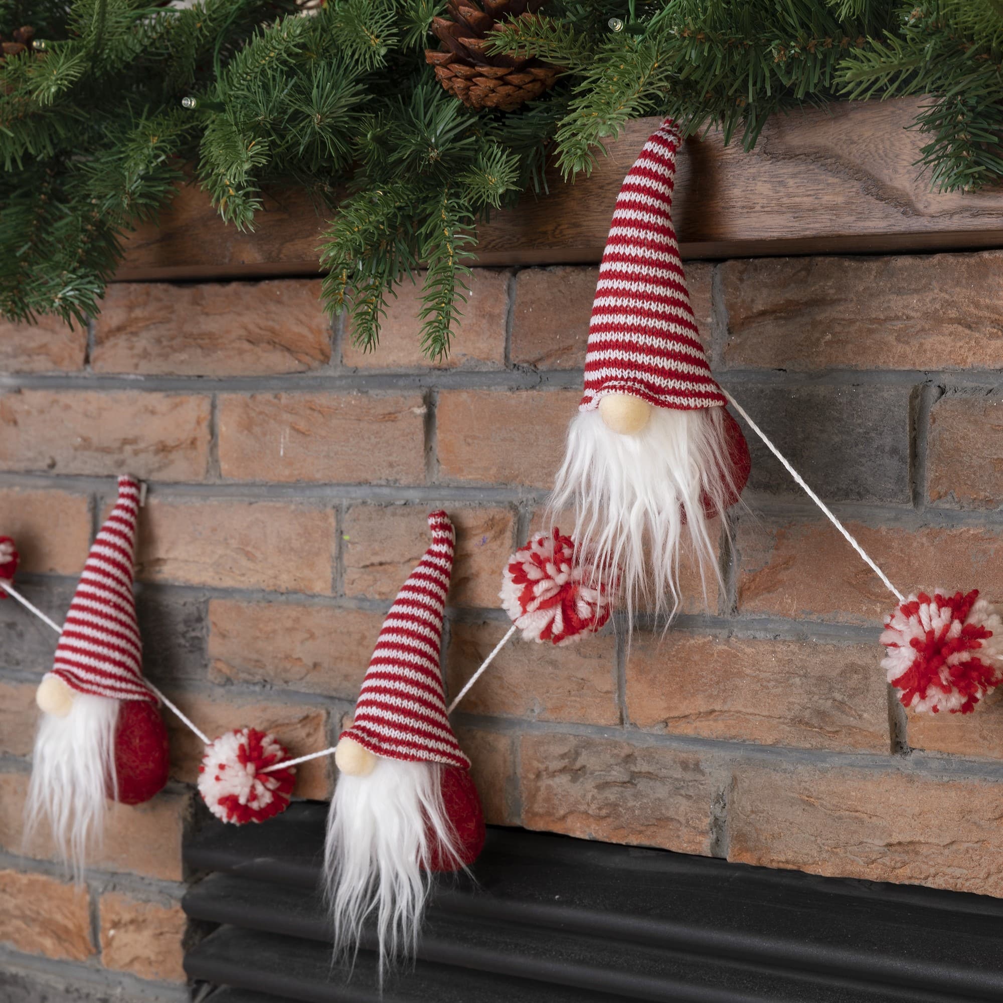 Glitzhome® 6ft. Red & White Fabric Christmas Gnome Garland