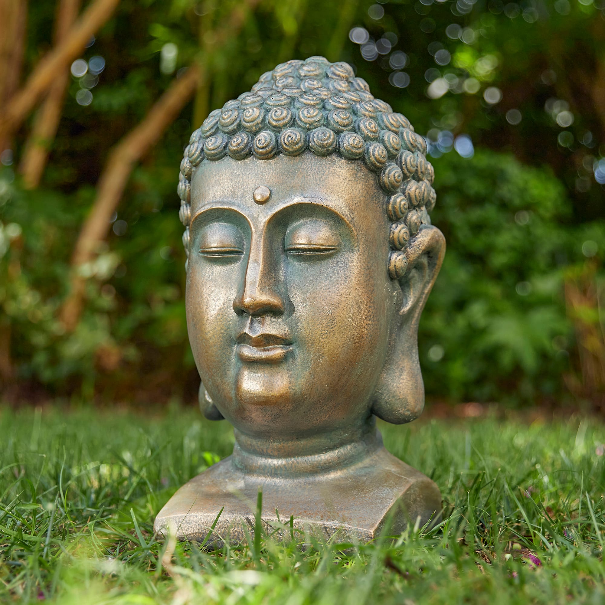 Glitzhome&#xAE; 16&#x22; Faux Bronze Buddha Head Garden Statue