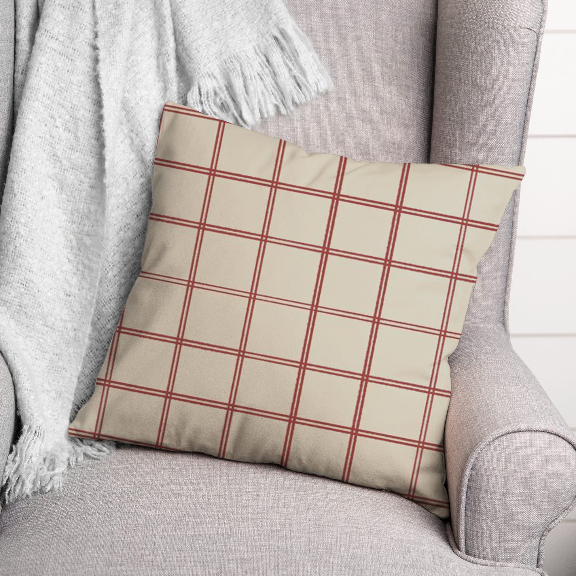 Cream & Red Check Throw Pillow