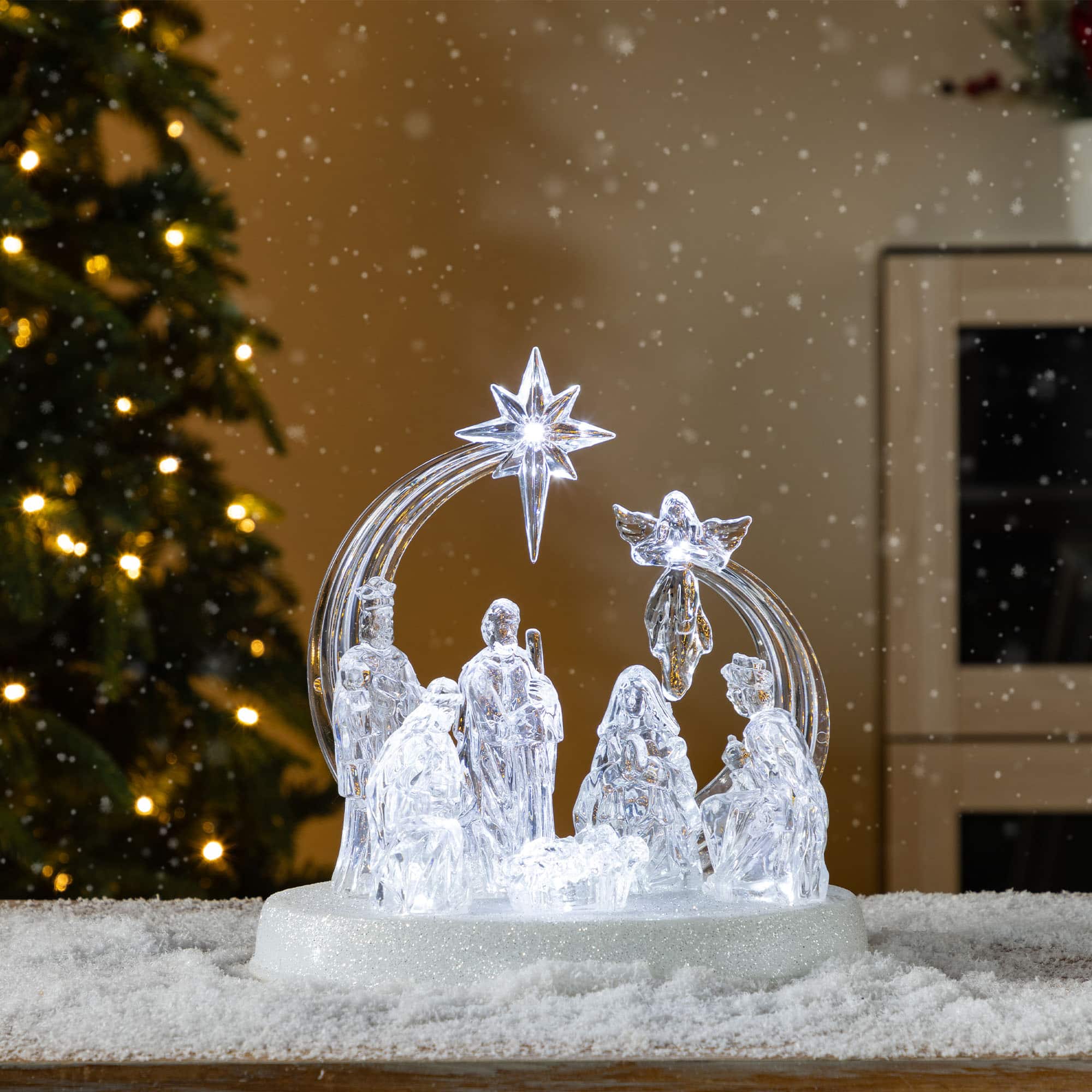 Glitzhome&#xAE; 9&#x22; Christmas Lighted Acrylic Tabletop Nativity Scene Figurine