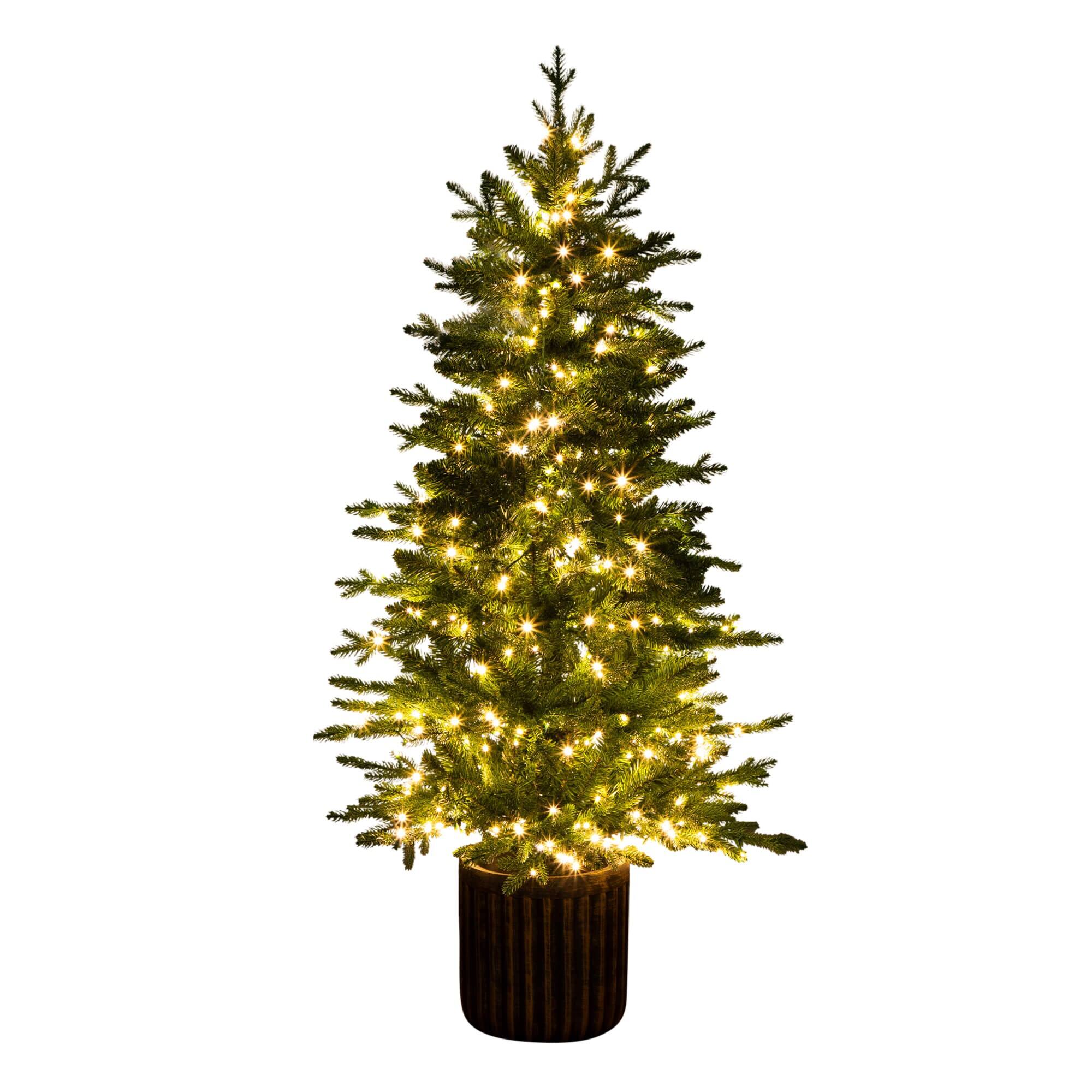 4.5ft. Pre-Lit Pine Artificial Christmas Tree in Decorative Planter with Clear LED Lights