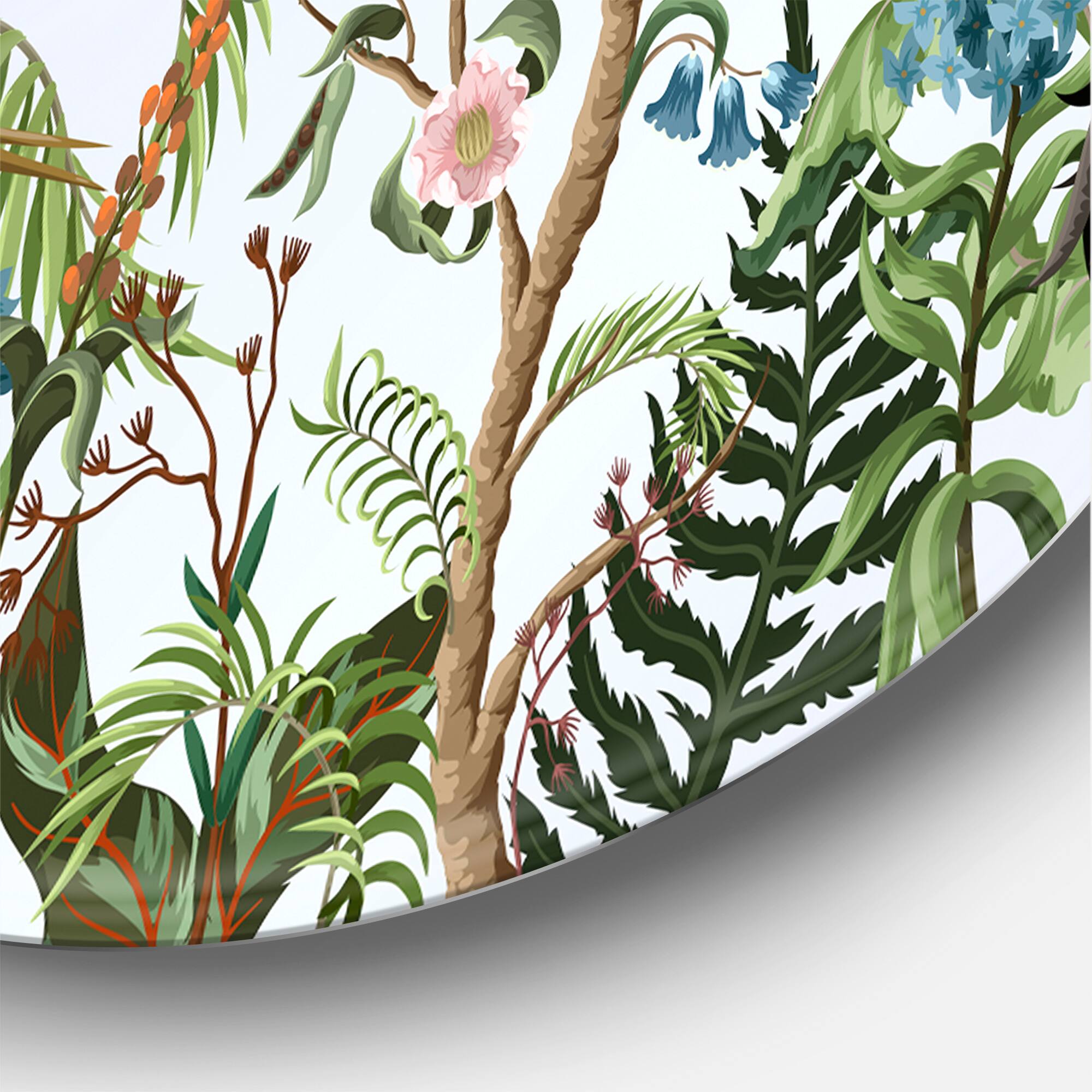 Designart - Border With Cranes & Peonies In Chinoiserie Style - Traditional Metal Circle Wall Art