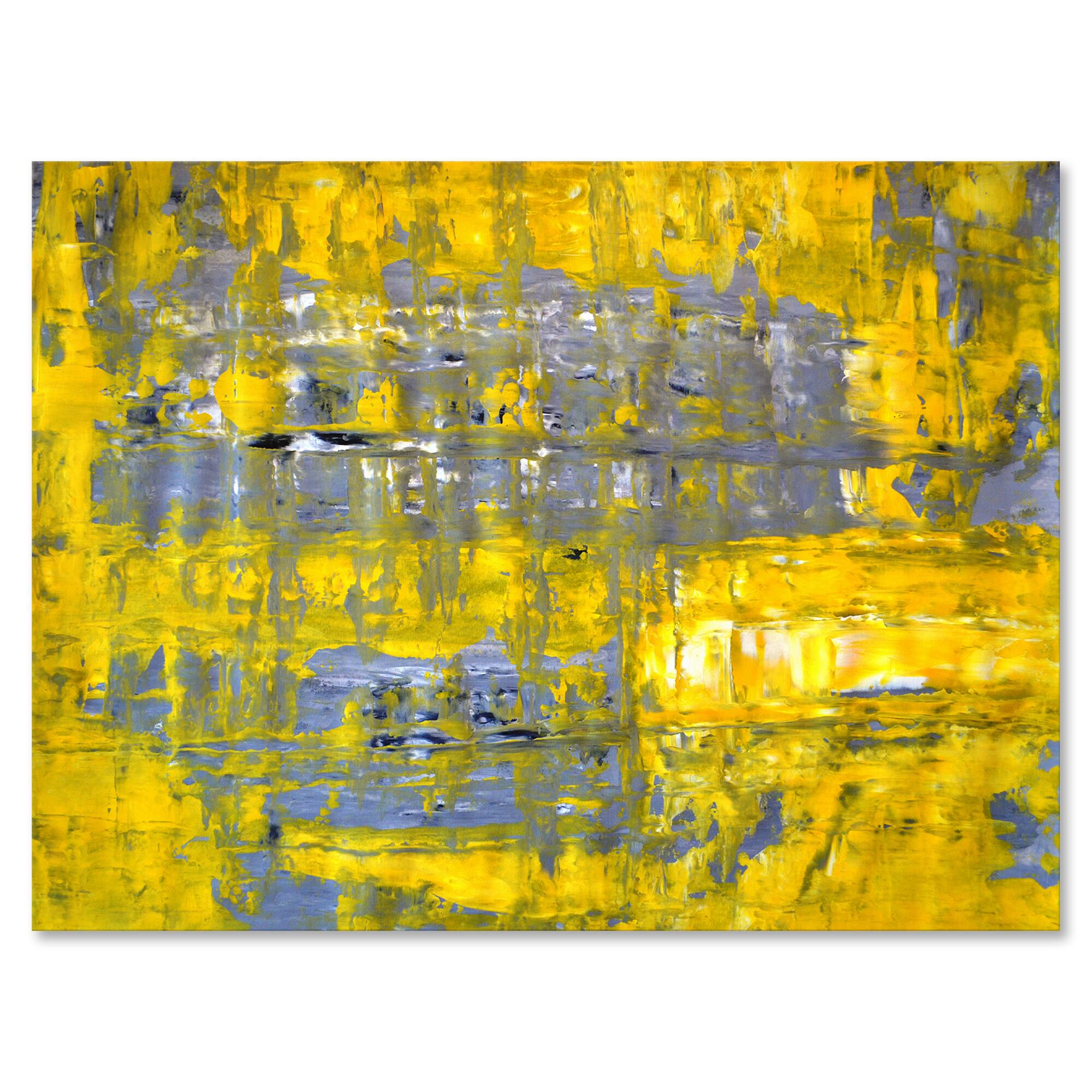 Designart - Yellow Meets Grey Abstract Art I - Modern Canvas Wall Art Print
