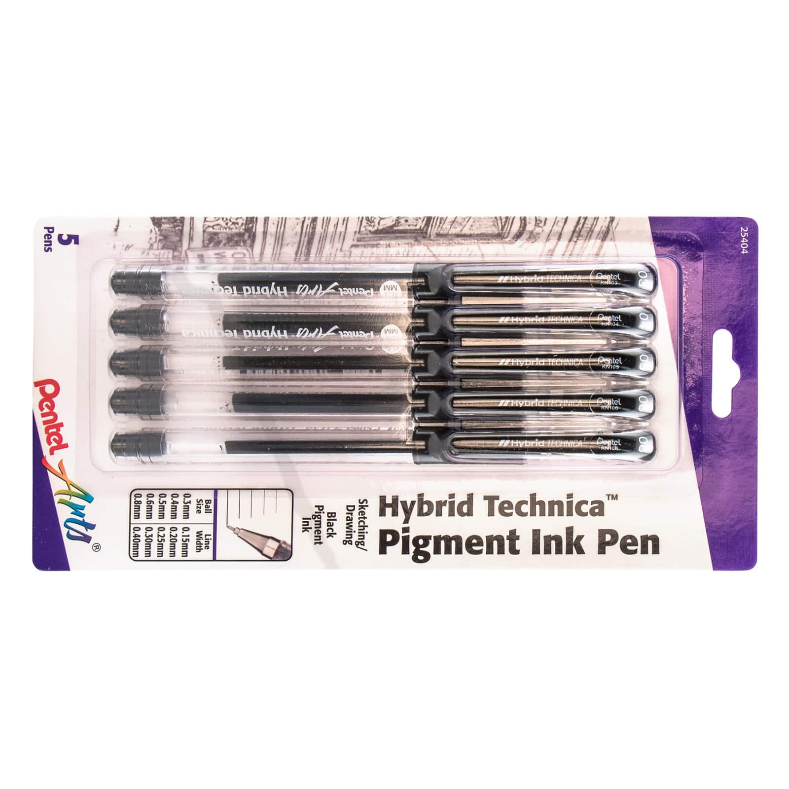 Pentel Arts® Hybrid Technica™ Black 5 Piece Pen Set
