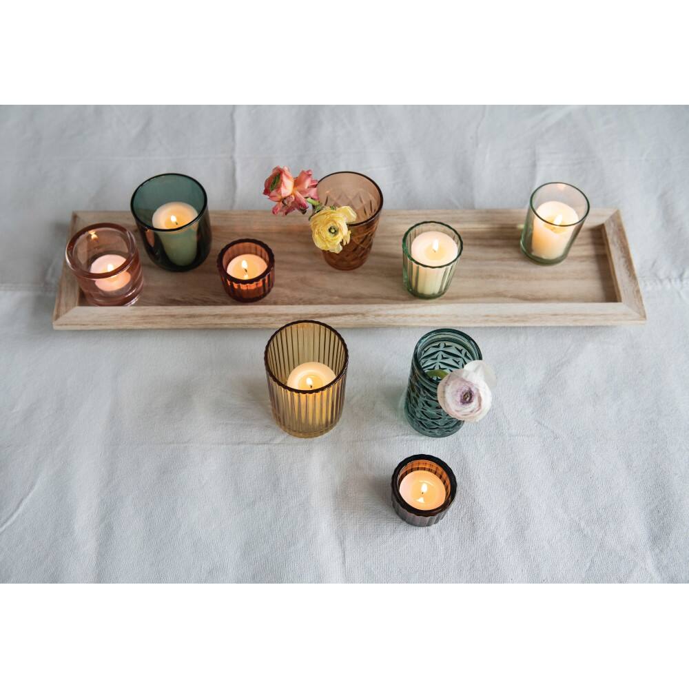 Glass Votive Candle Holders &#x26; Wood Tray Set