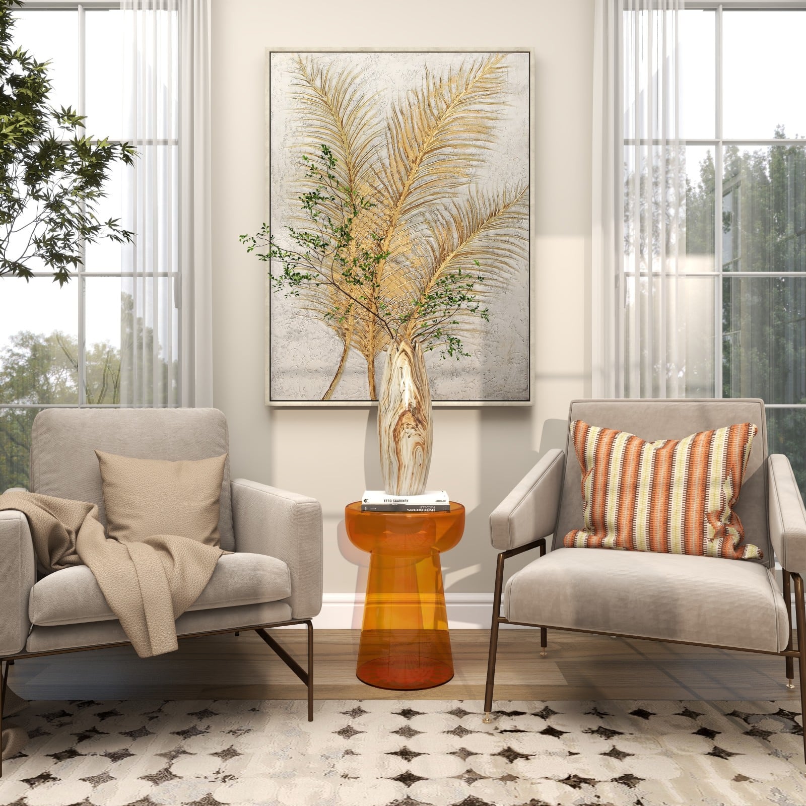 Orange Glass Modern Accent Table