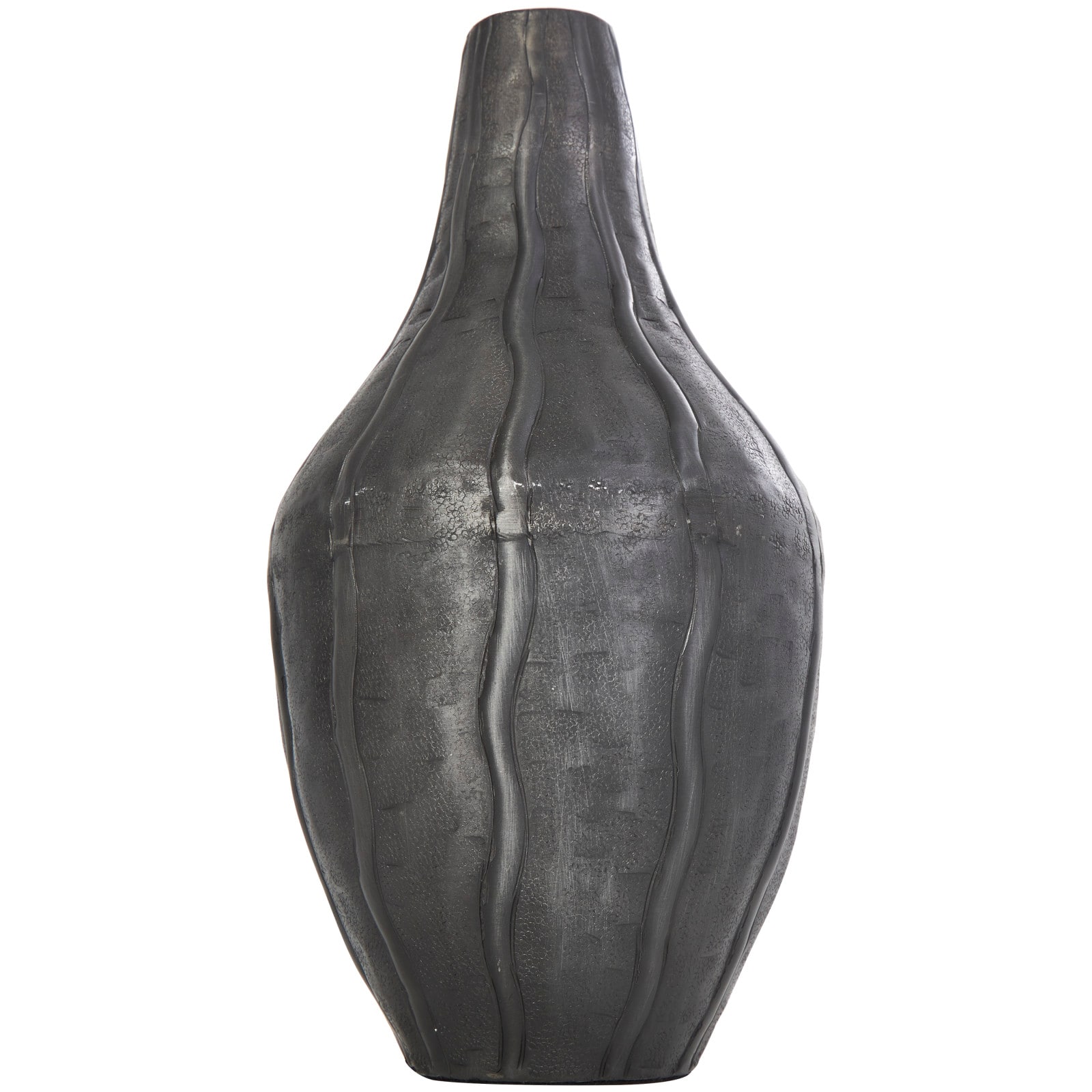 13&#x22; Black Metal Snakeskin Inspired Vase with Dimensional Wavy Accents